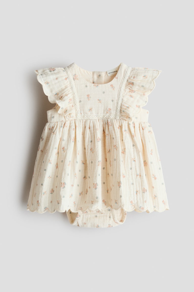 Cream/floral Cotton Muslin Bodysuit Dress for kids | H&M US