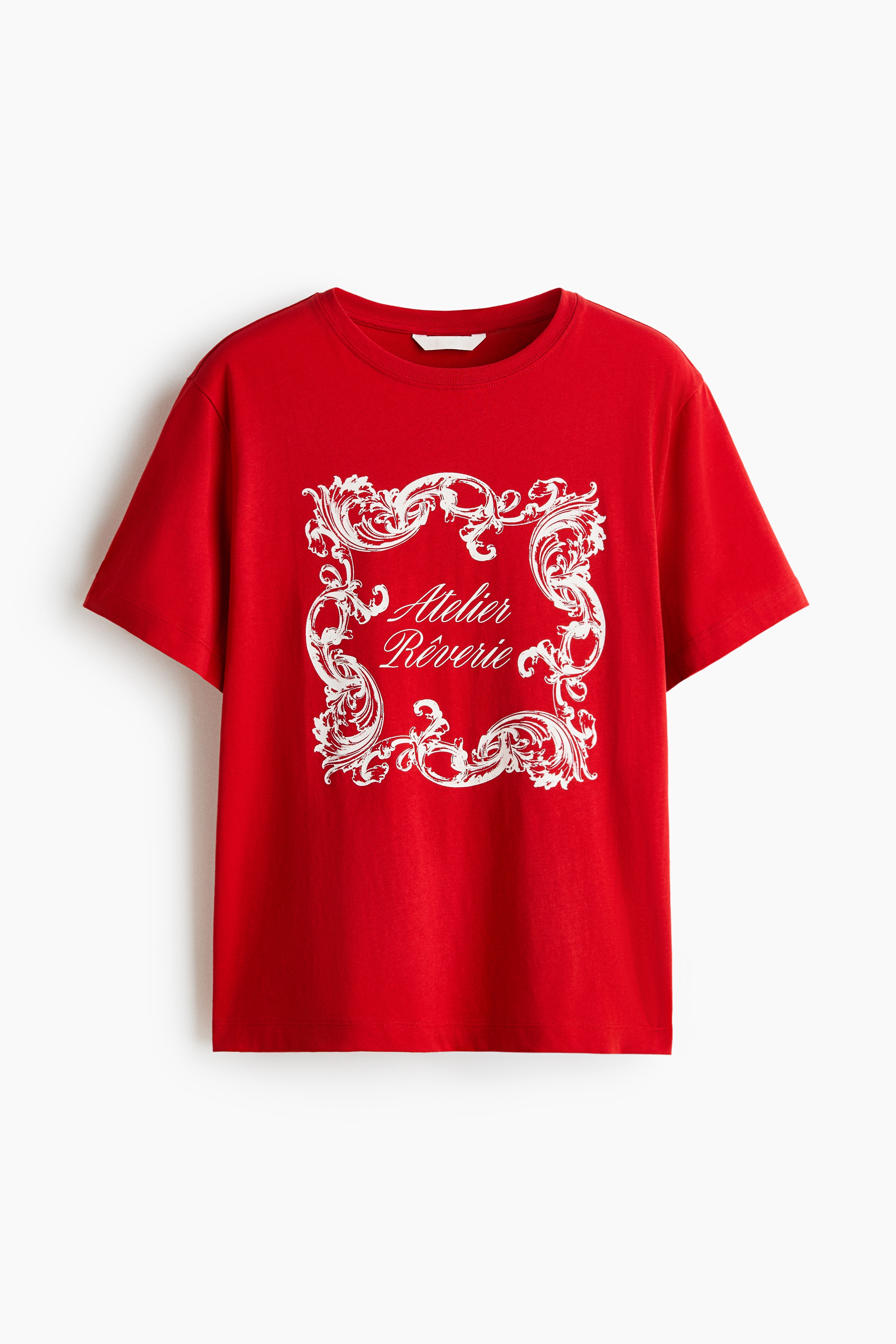 Print-motif cotton T-shirt - Bright red/Atelier Rêverie/Beige/Flowers/Burgundy/Jardin Poésie