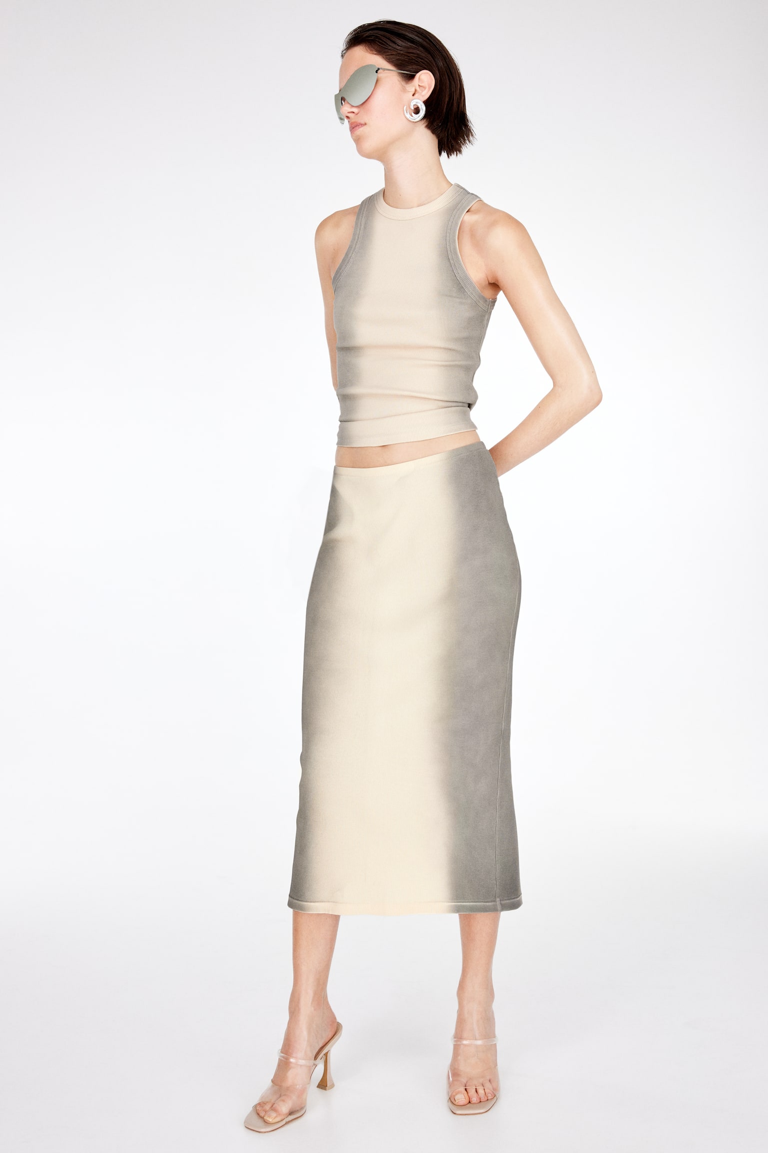 Ribbed pencil skirt - Light beige/Ombre/Grey/Washed/Black - 3