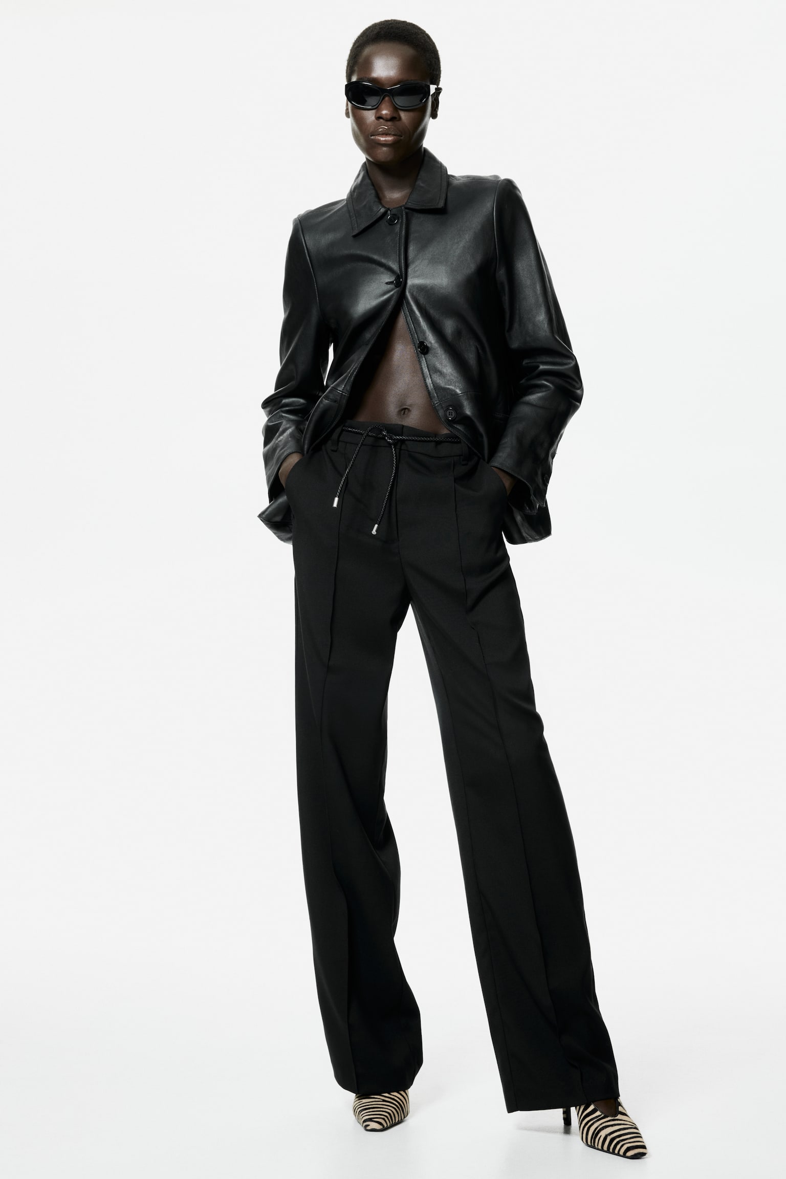 Pantalon droit avec ceinture - Noir - 3