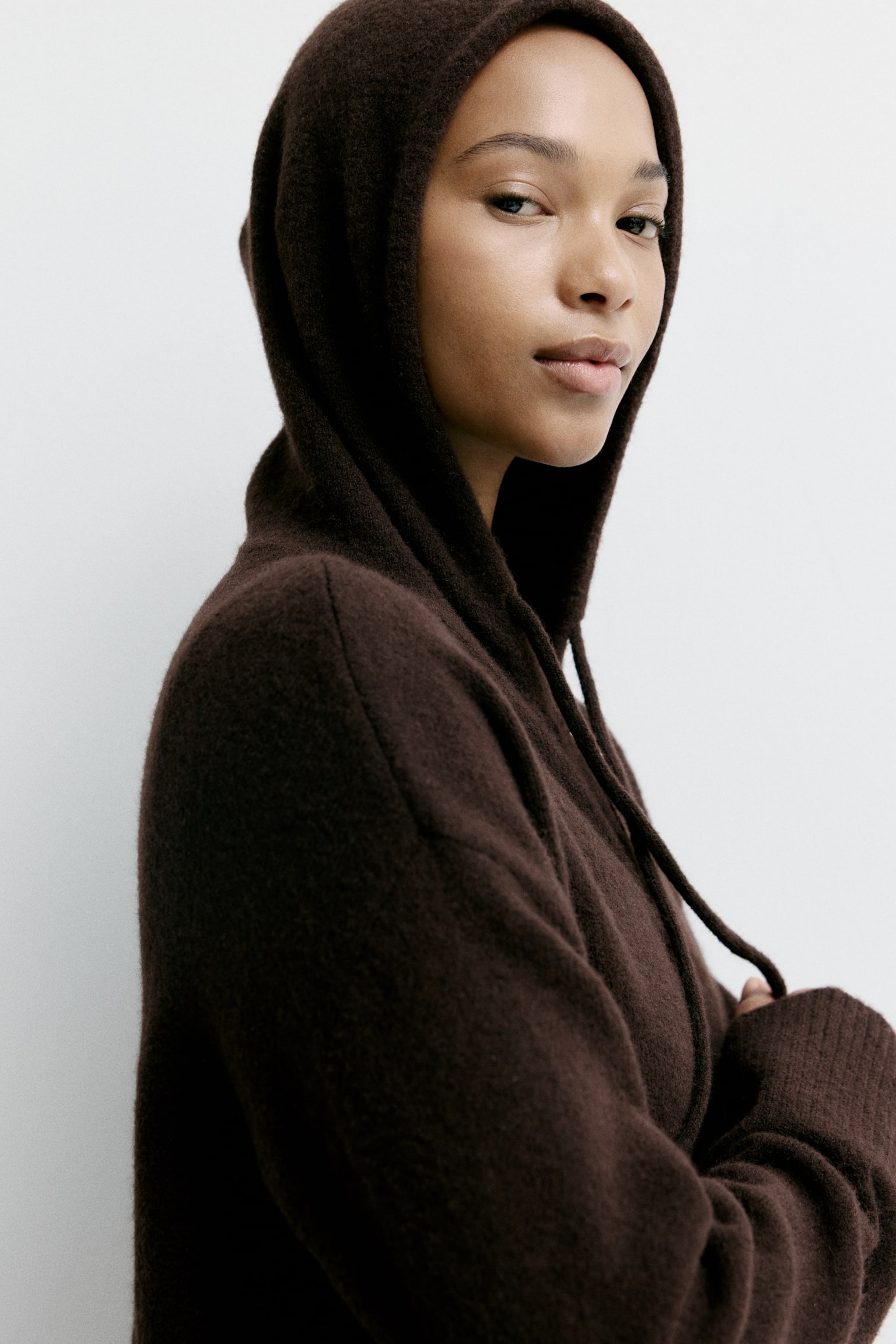 Knit Hooded Jacket - Dark brown - 2