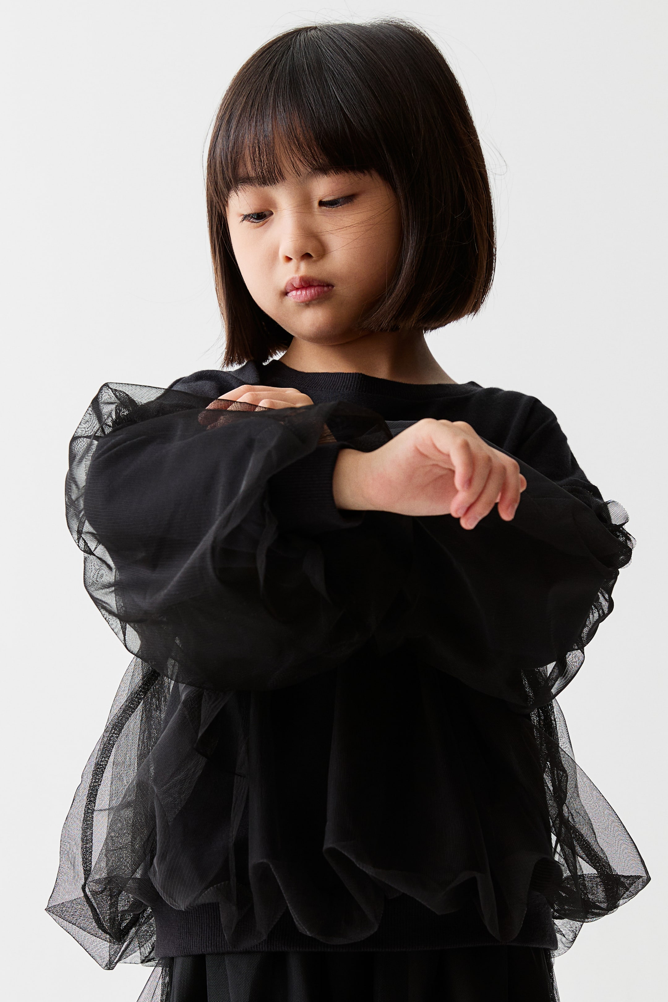 拡大画像を表示: チュールレイヤー スウェットトップス - ブラック - Kids | H&M JP 3