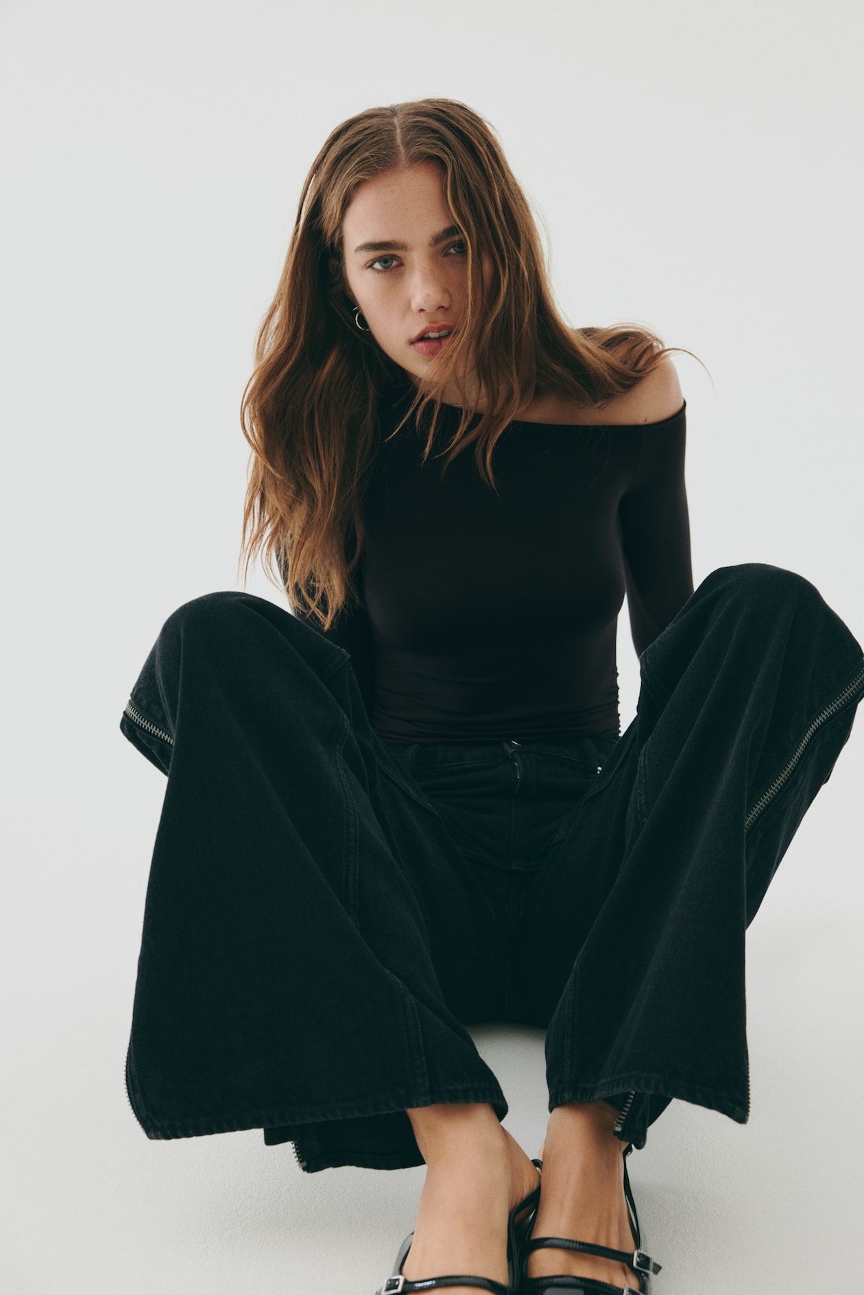 Black Draped One Shoulder Top