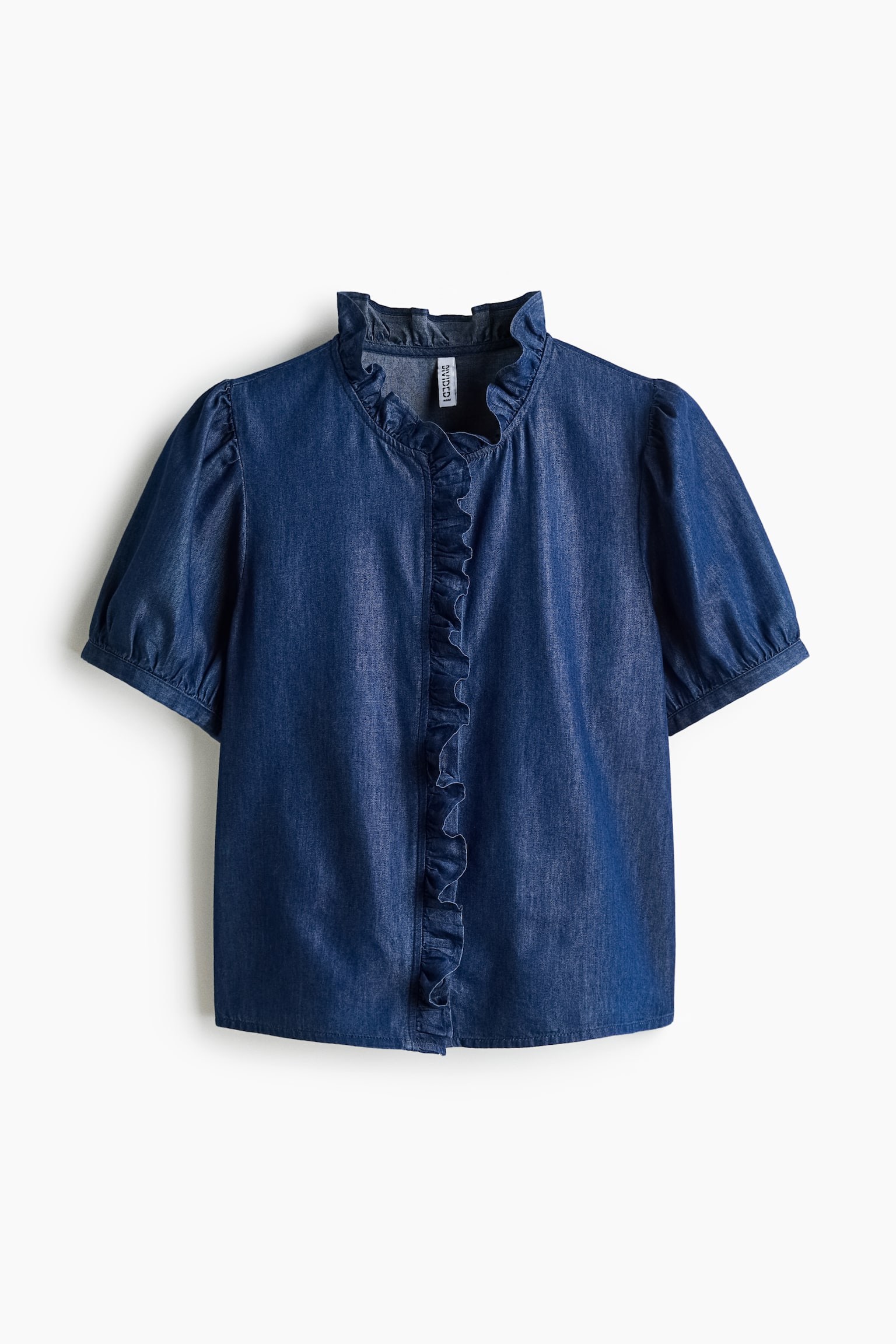 Frill-trimmed denim blouse - Dark denim blue - 2