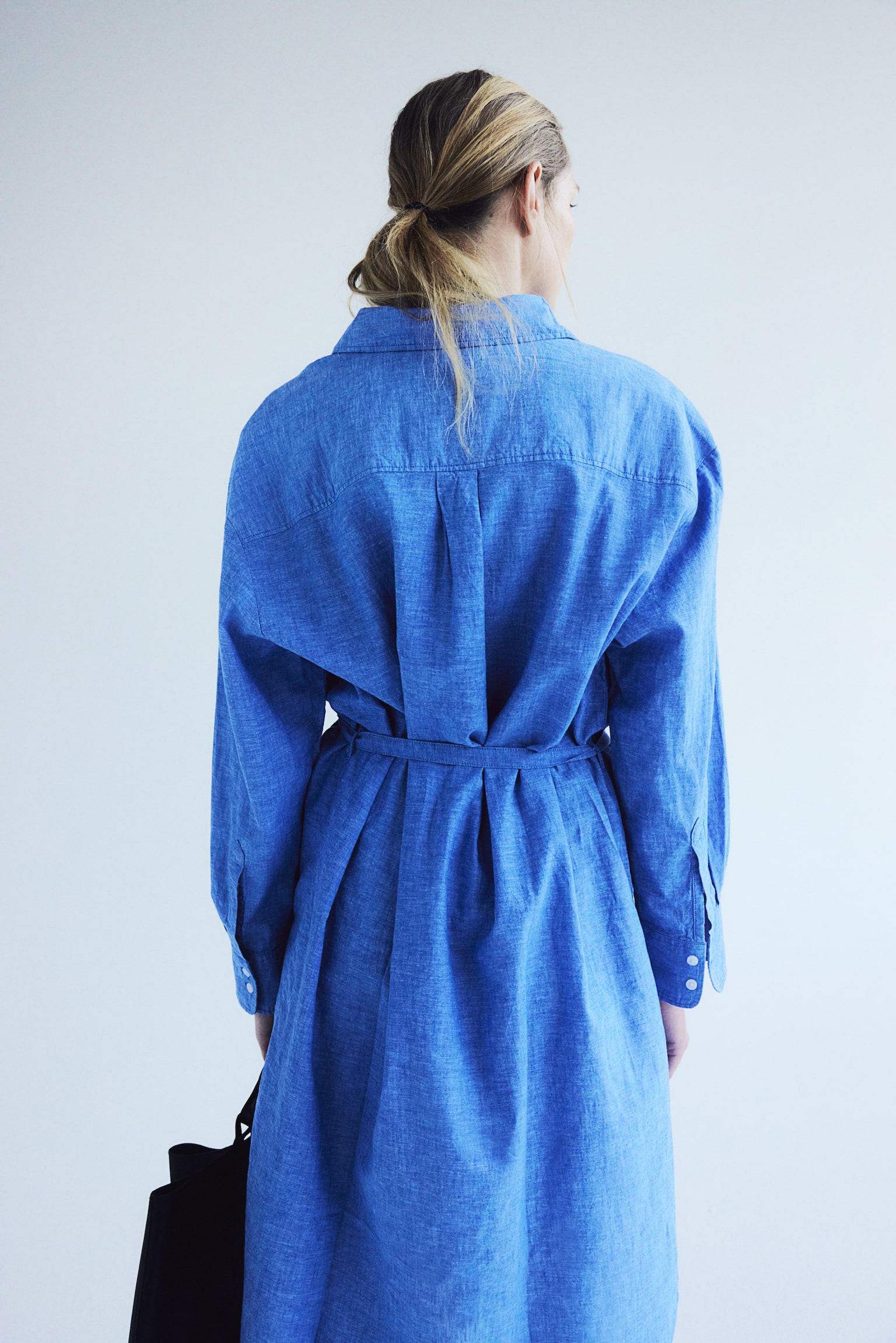 Linen Blend Shirt Dress - Blue/Blue/Stripe - 4