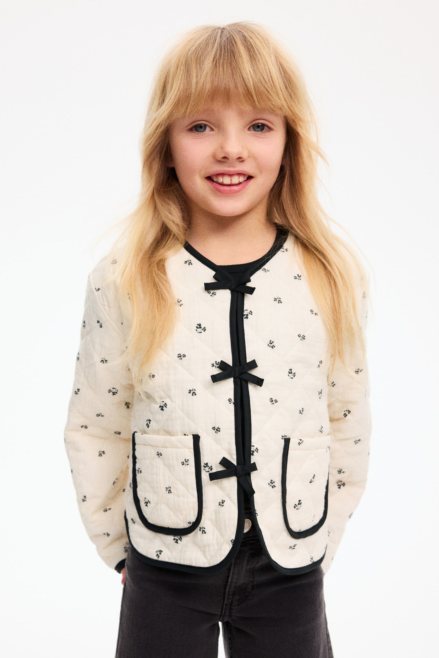 Стьобана куртка з принтом - Кремовий/квітчастий - 1