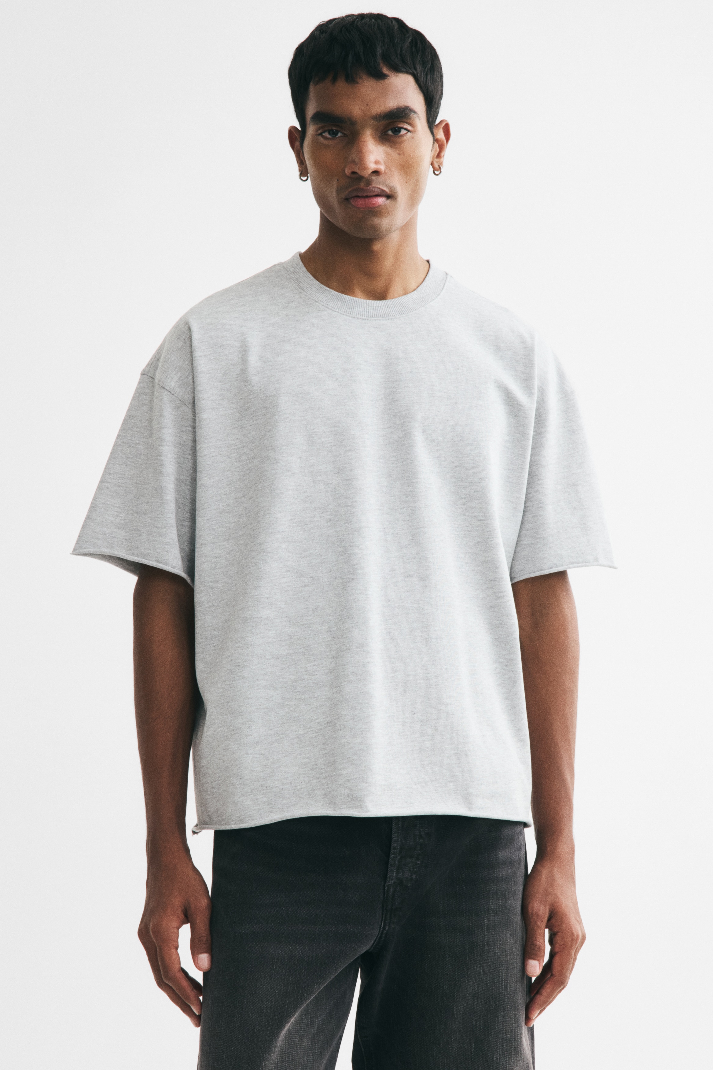 Majica četvrtastog kroja Oversized Fit - Light grey marl/Black/Cream