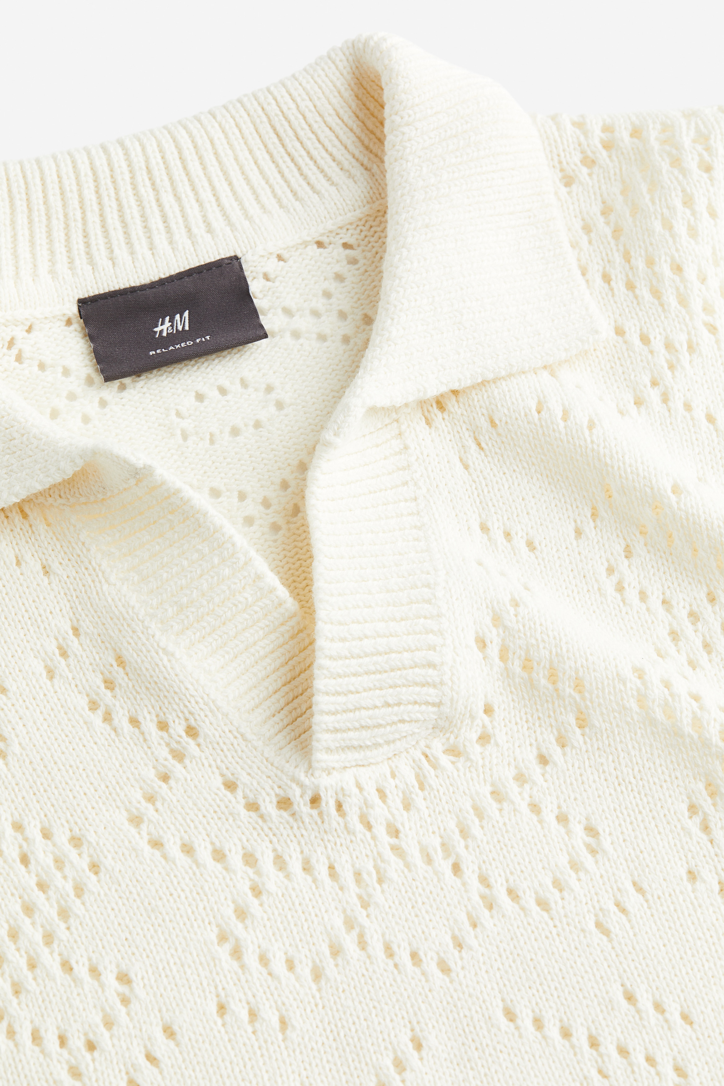 Relaxed Fit Crochet-look polo shirt