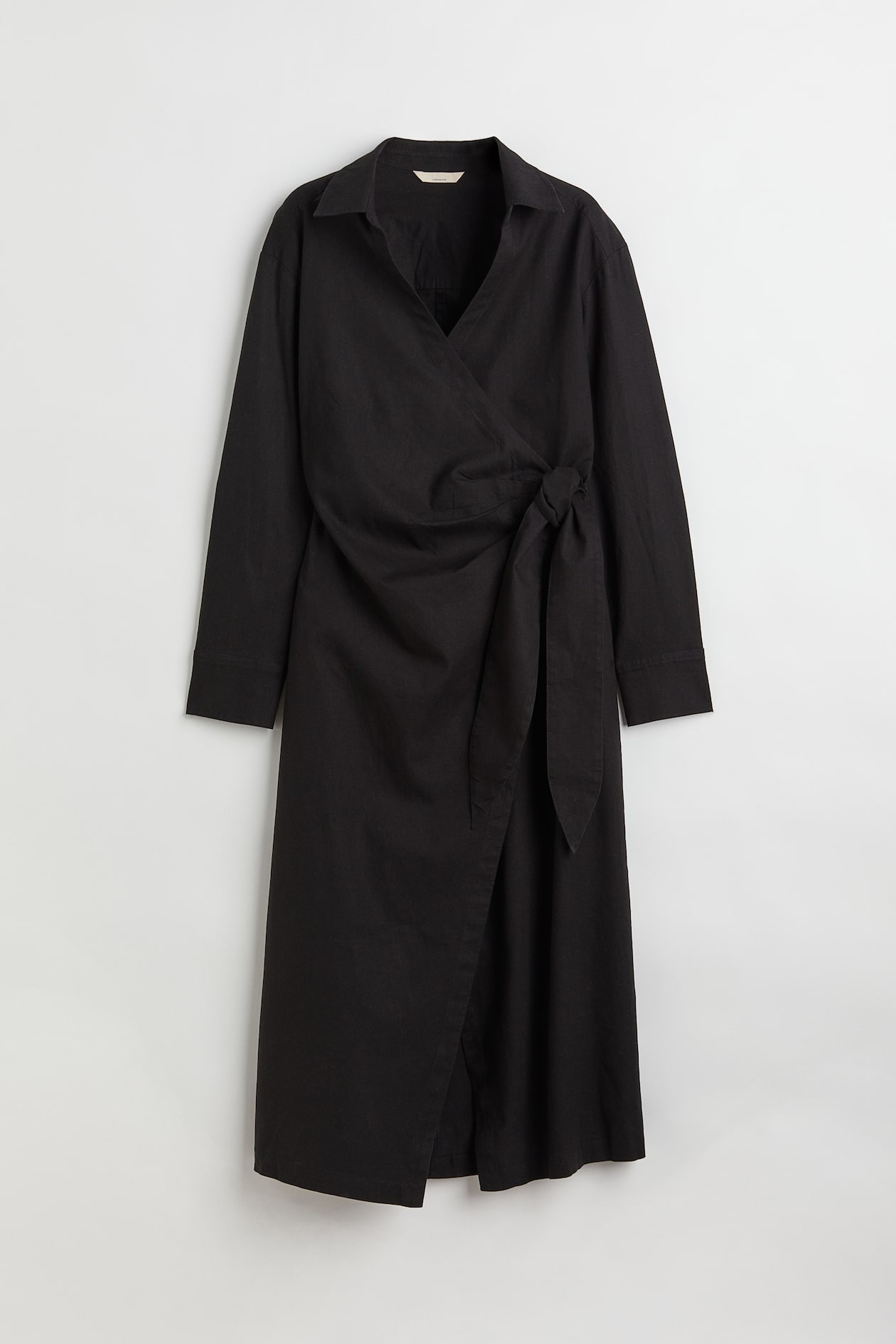 Linen-blend Shirt Dress - V-neck - Long sleeve - Black - Ladies | H&M US