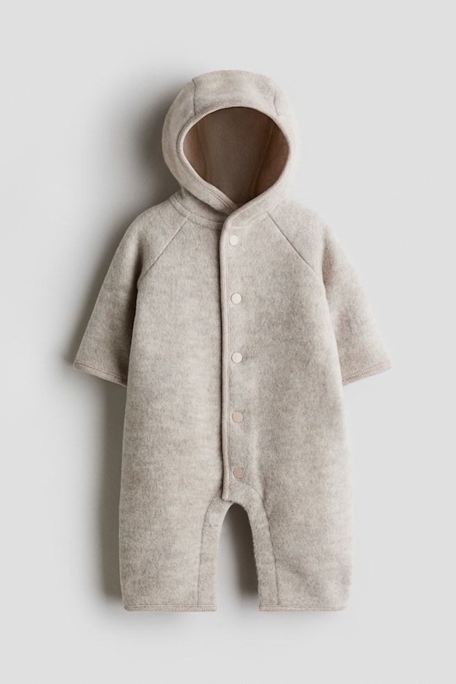 Wool-blend fleece pramsuit - Light beige/Green - 1