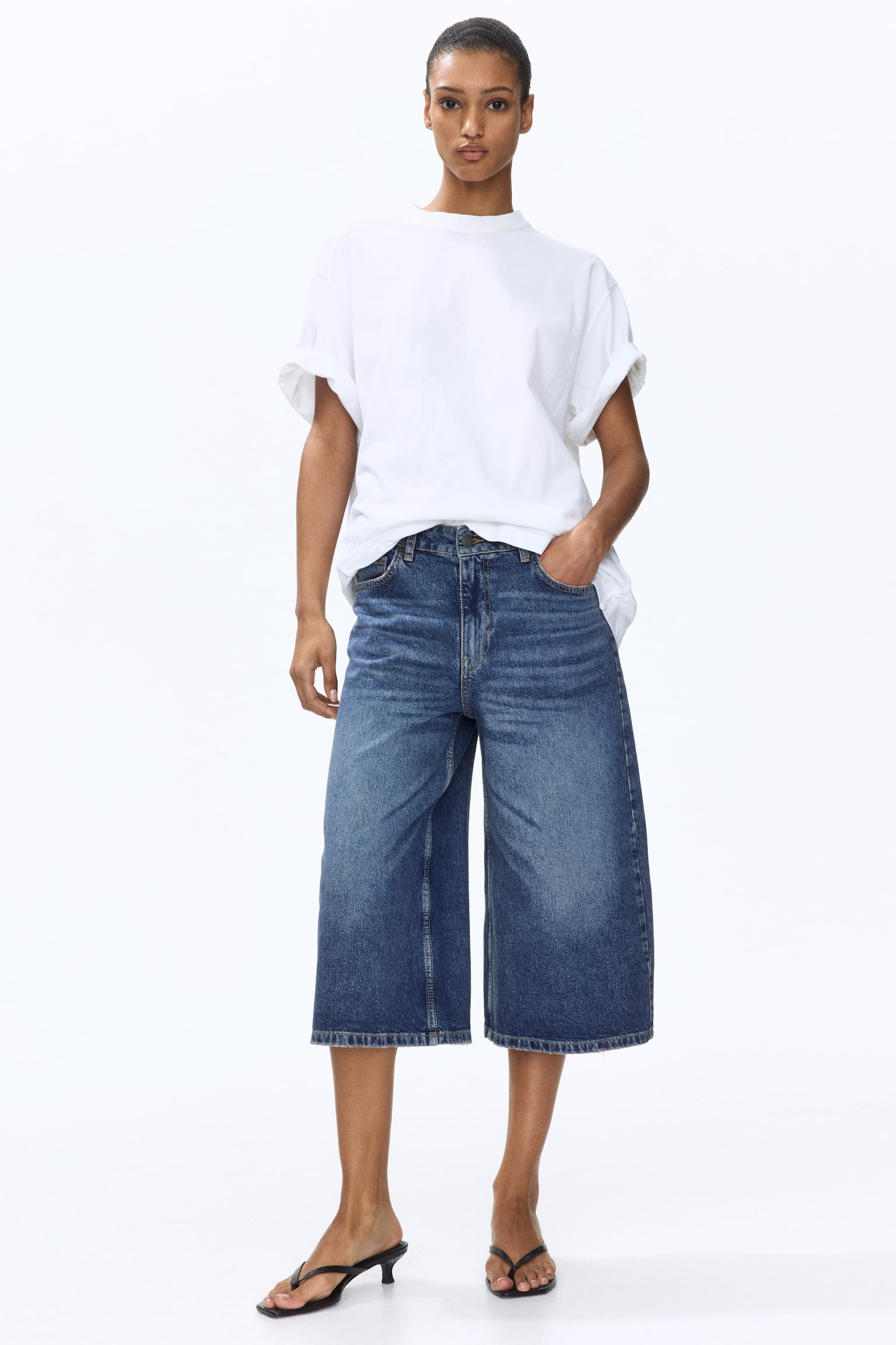 Wide Regular Waist Culotte Jeans - Bleu denim/Bleu denim clair - 4