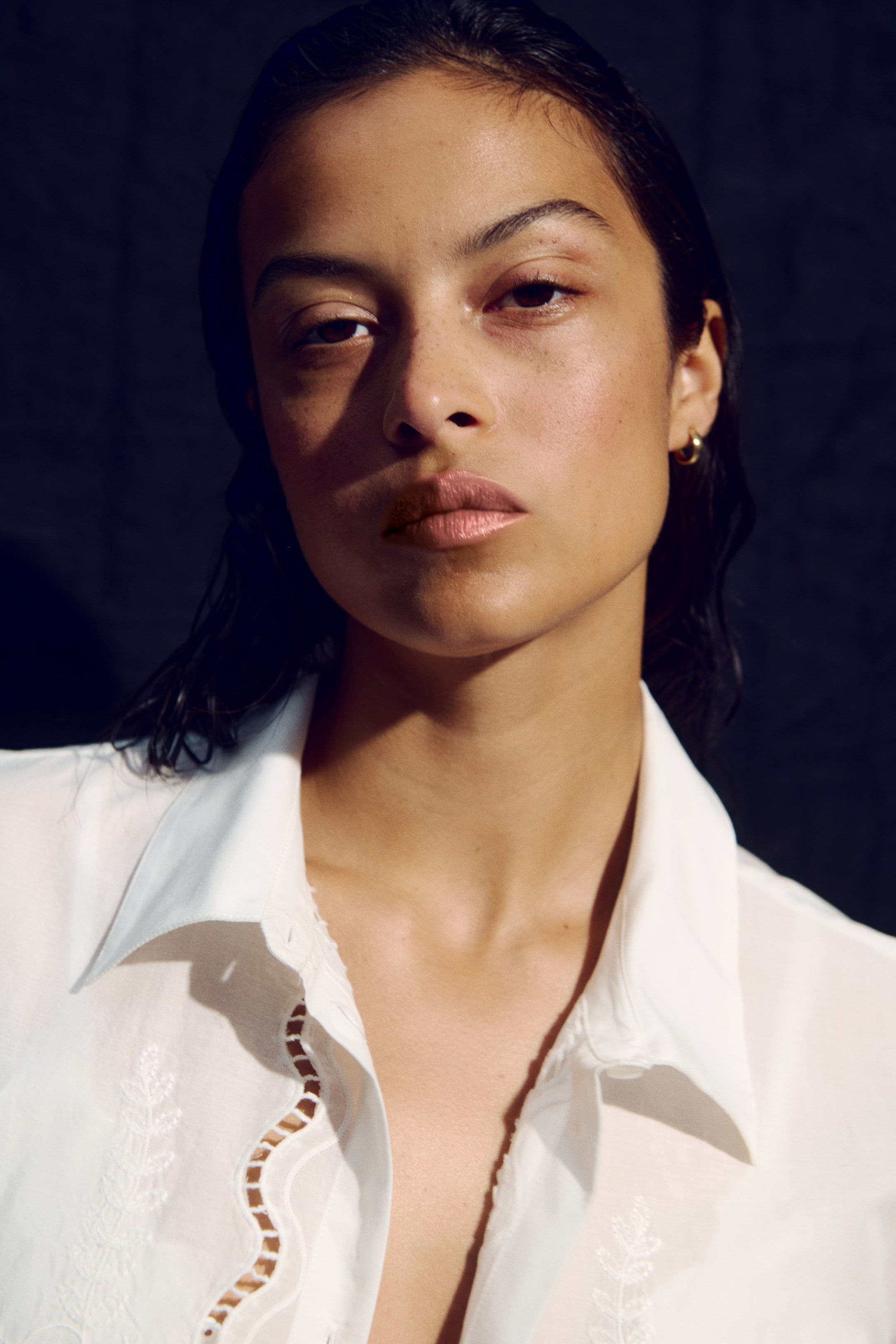 Cotton Beach Shirt with Eyelet Embroidery