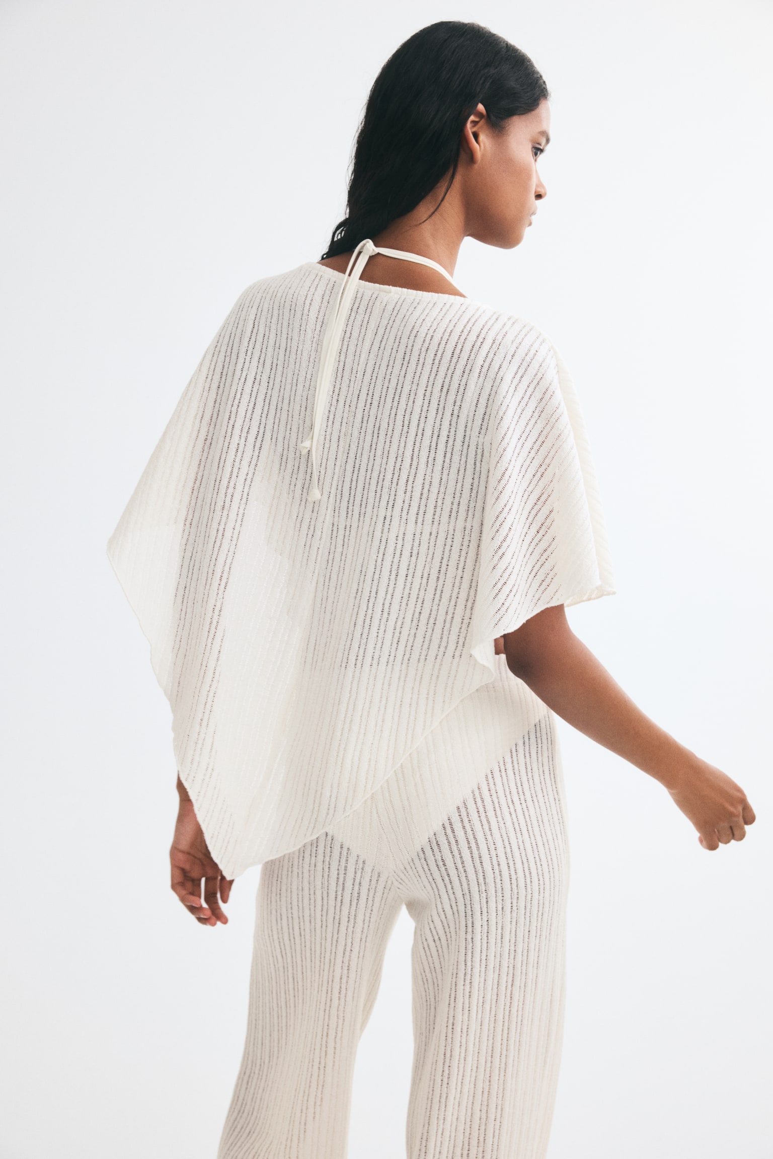 Женская накидка H&M Rib-Knit Cape, цвет: Кремовый — фото 5