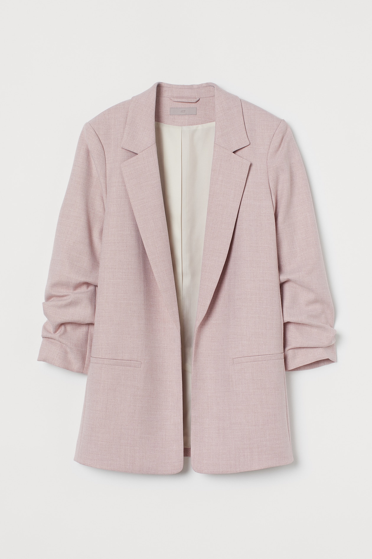 Jacket with Gathered Sleeves - 3/4 sleeve - Long - Pink/herringbone ...