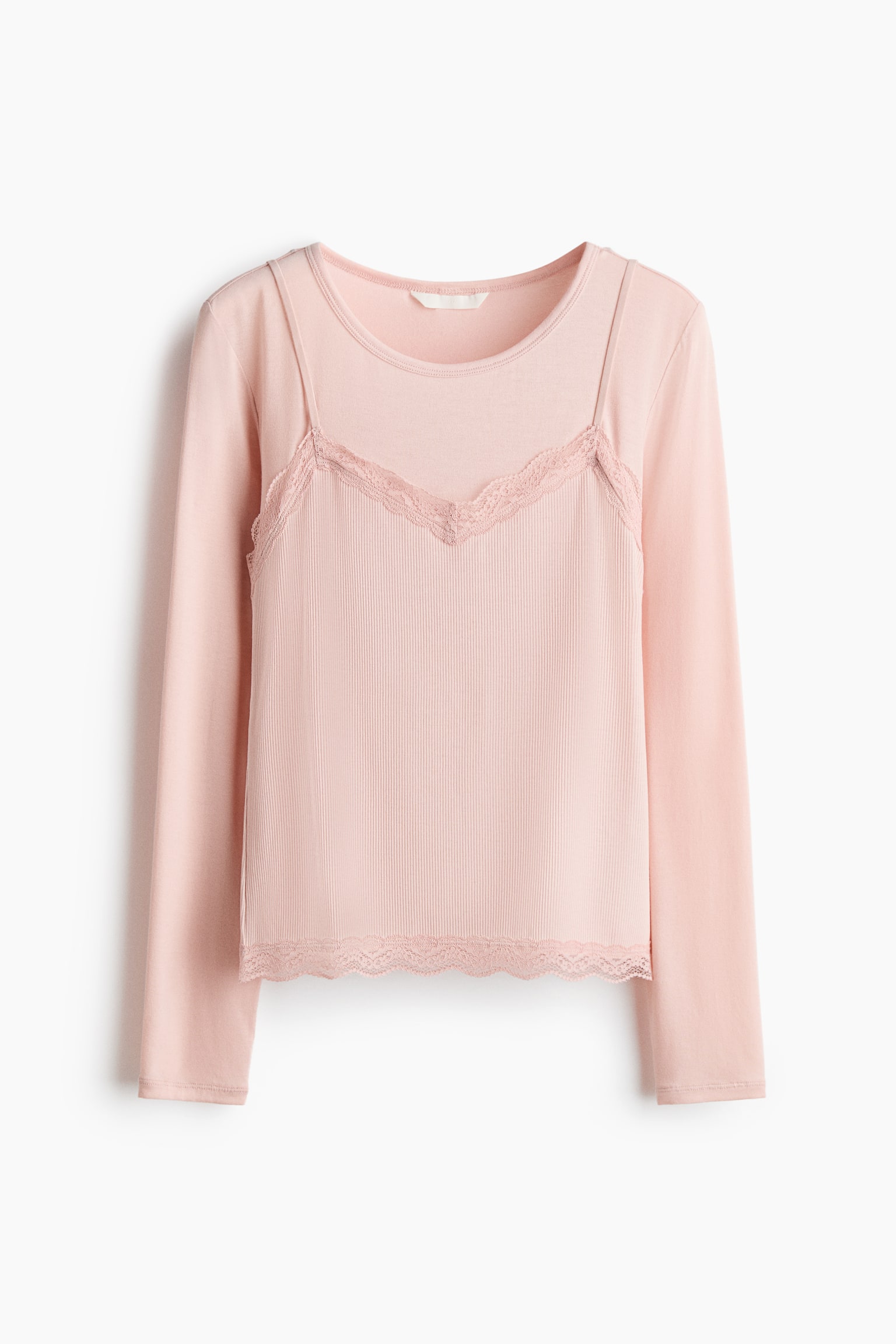 レイヤードトップス - Light pink/Dark grey marl/White