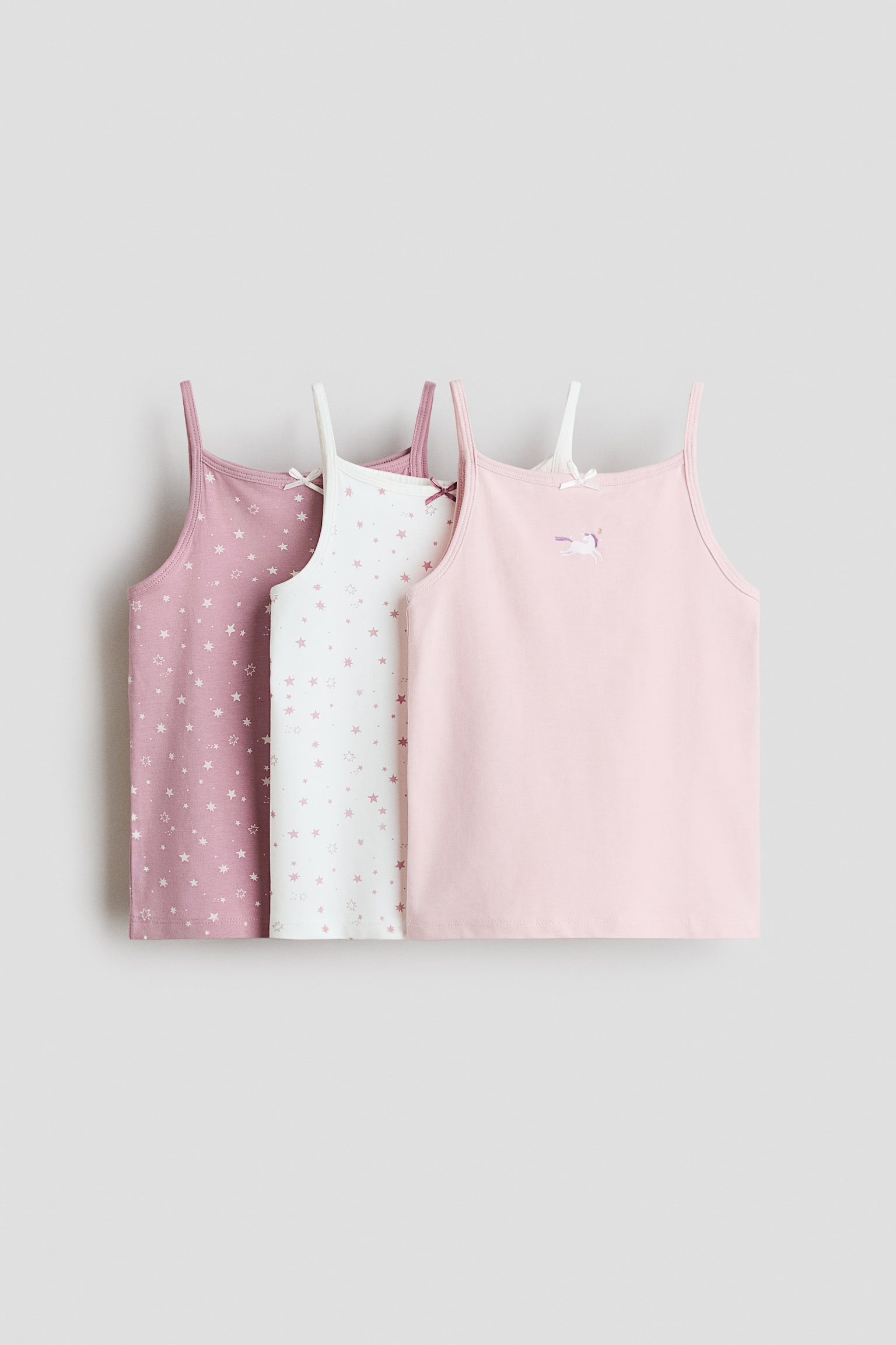 3-Pack Cotton Tank Tops - Light pink/stars/White