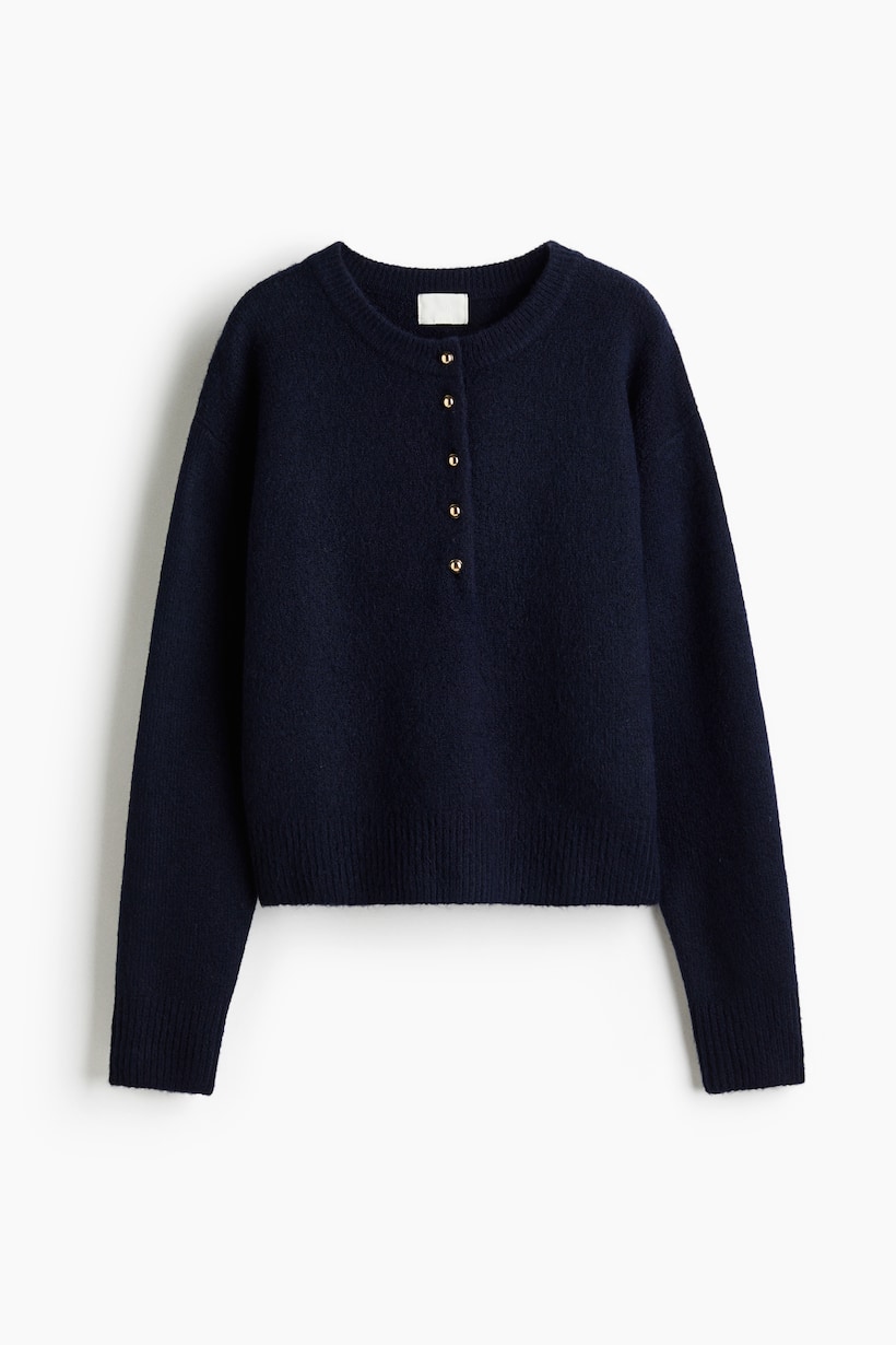Navy Blue Wickel Cardigan H&m Pullover Für Damen Norweger