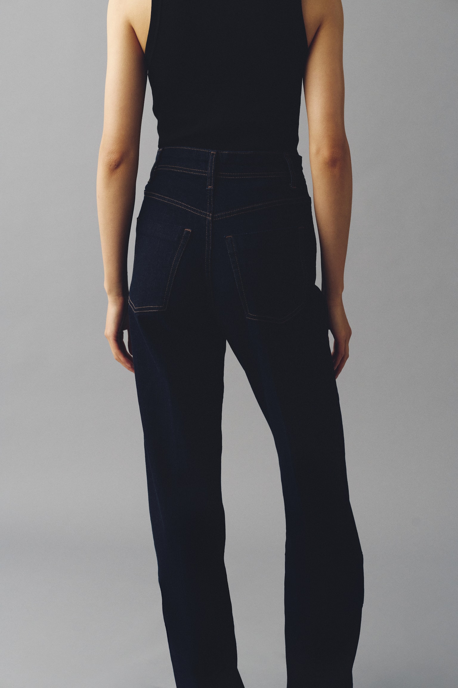 Wide High Jeans - כחול ג'ינס כהה/בז' בהיר - 6