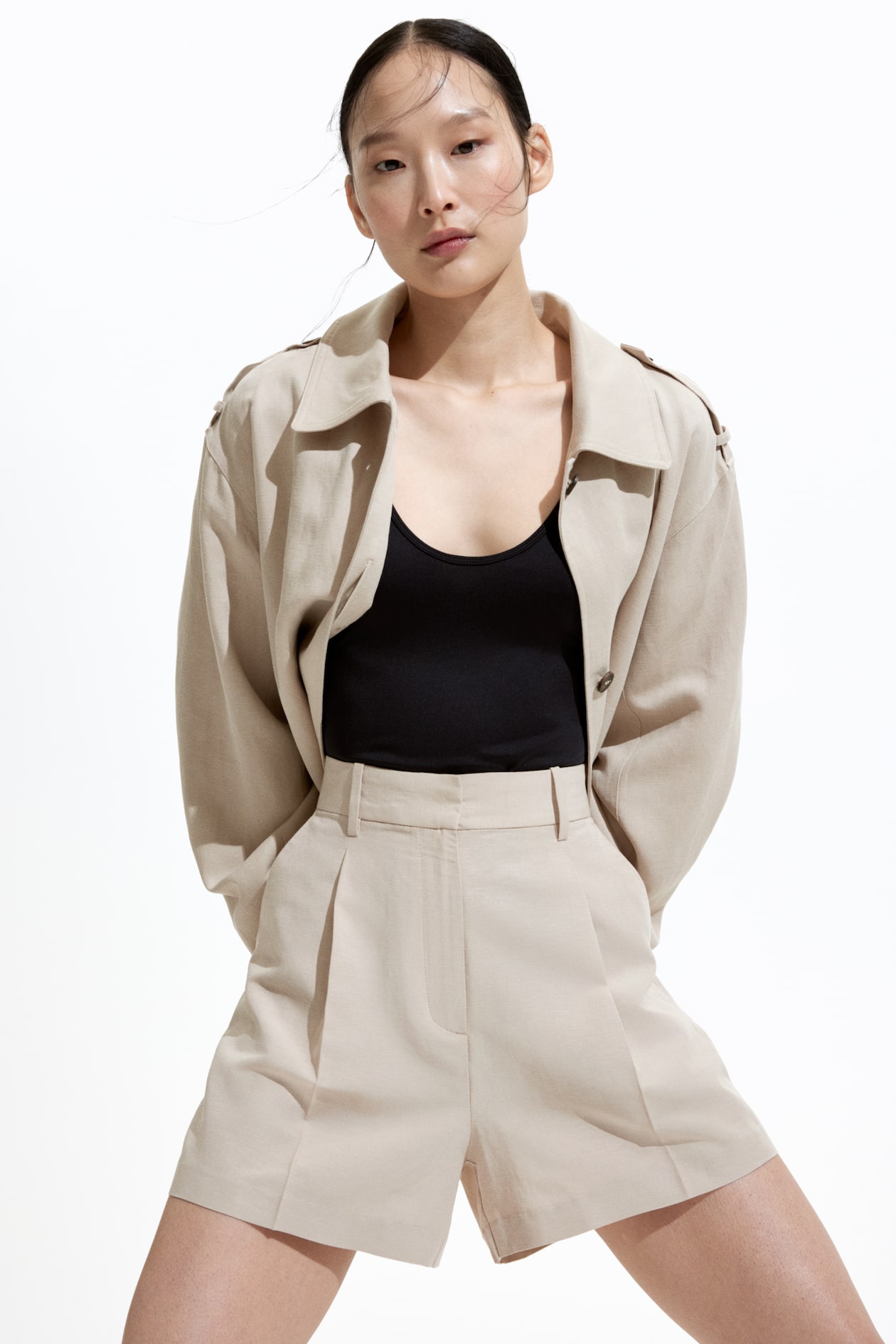 Shorts in misto lino Beige chiaro DONNA H&M IT