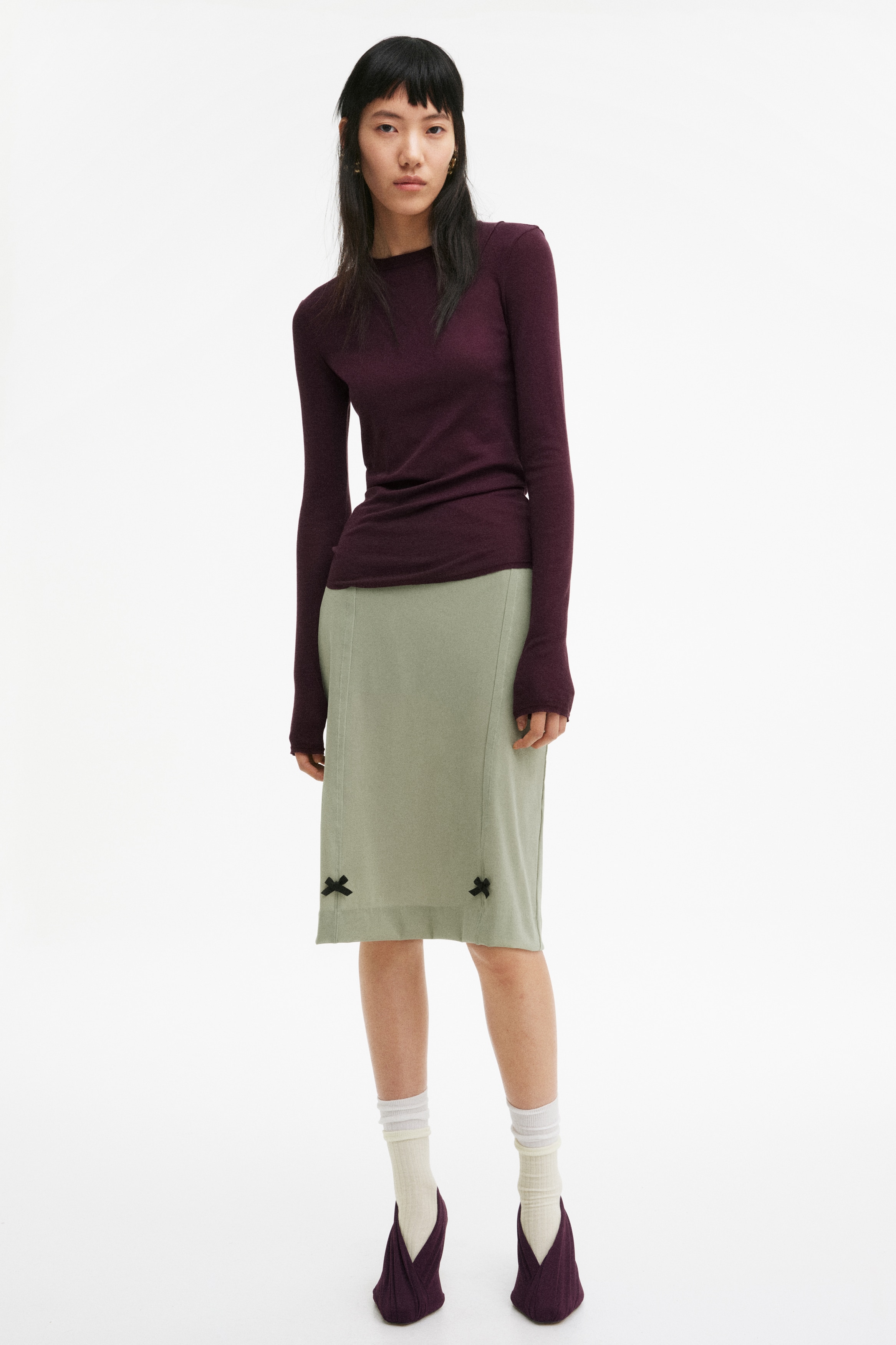 Suknja od mrežastog materijala sa mašnicama - Svetla kaki zelena