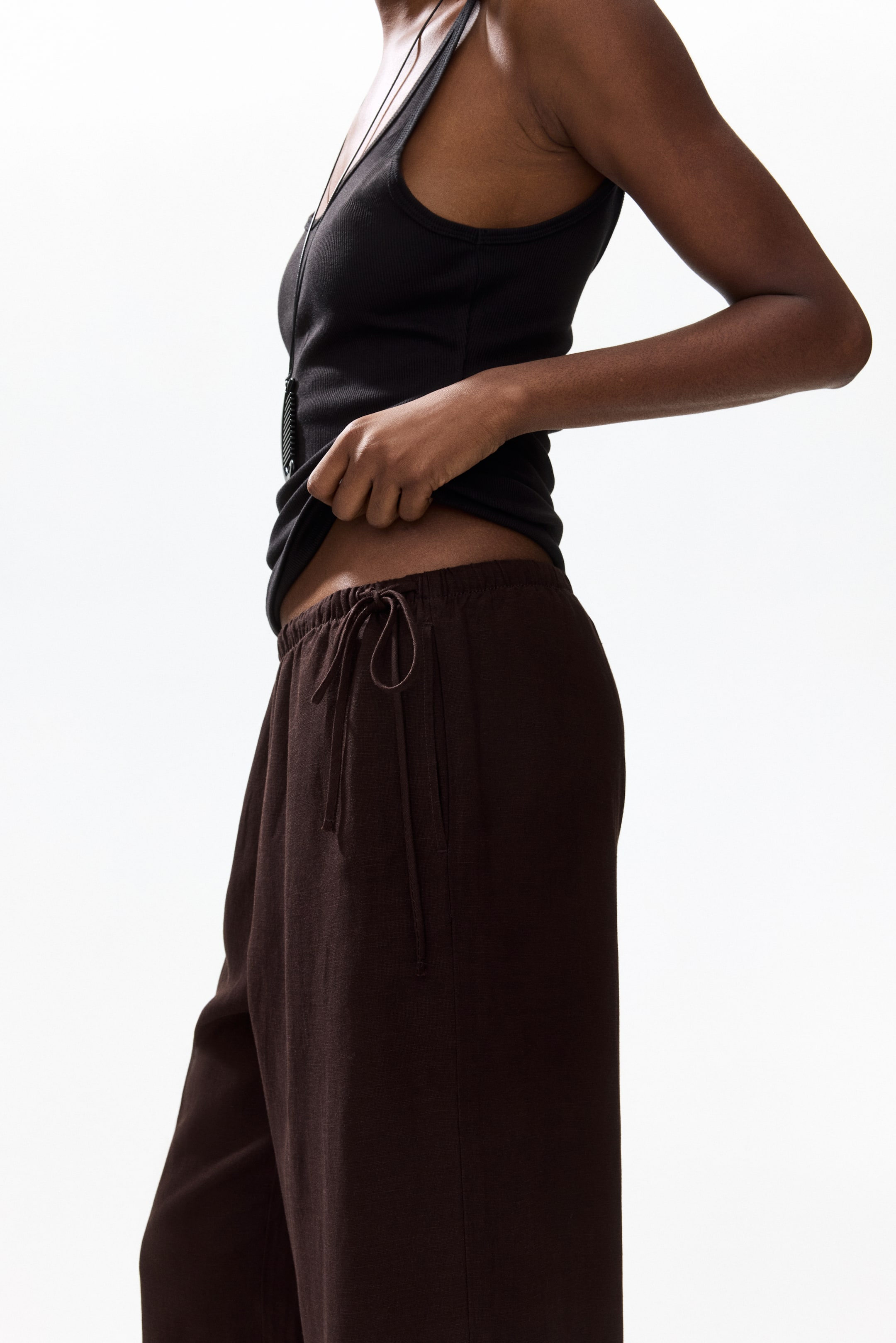 Pantalon à cordon en lin mélangé