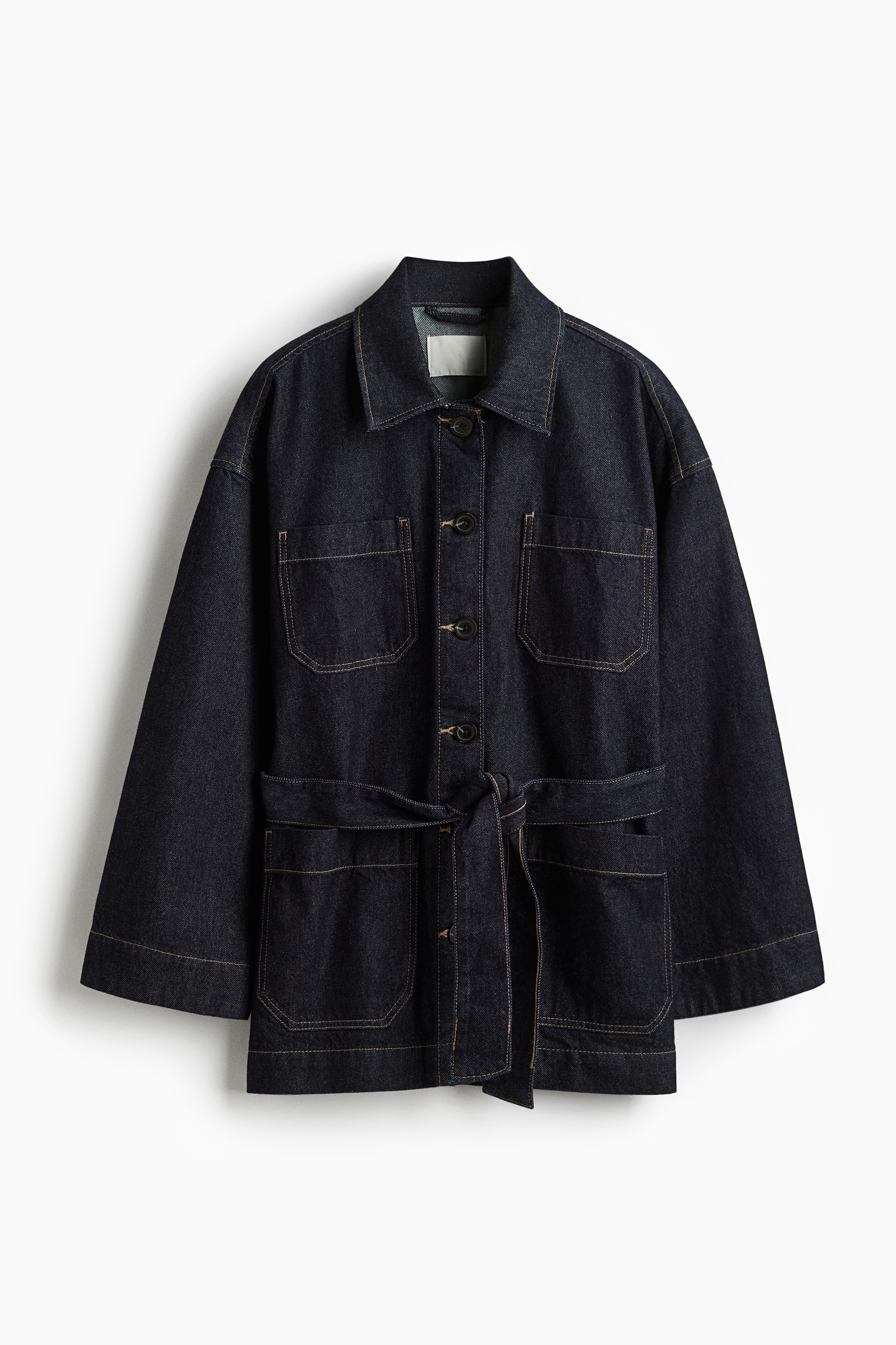 Tie Belt Denim Jacket - Dark denim blue/Dark brown