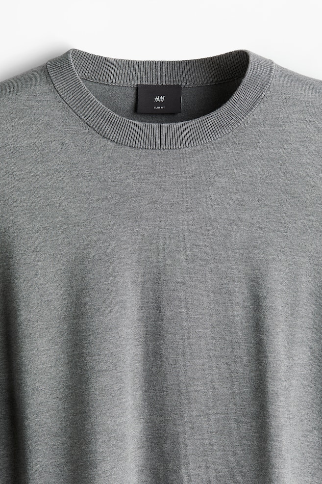 Slim Fit Fine-Knit Sweater - Dark gray/Dark beige/Taupe/Beige - 2