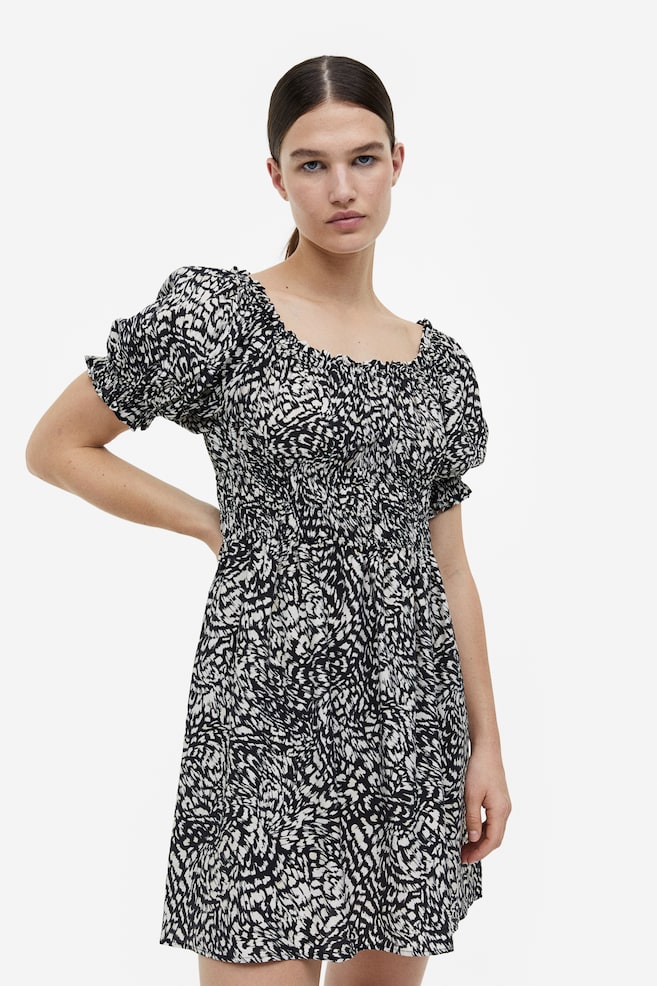 Off-the-shoulder dress - Black/Patterned/Black/Beige/Leopard print - 1