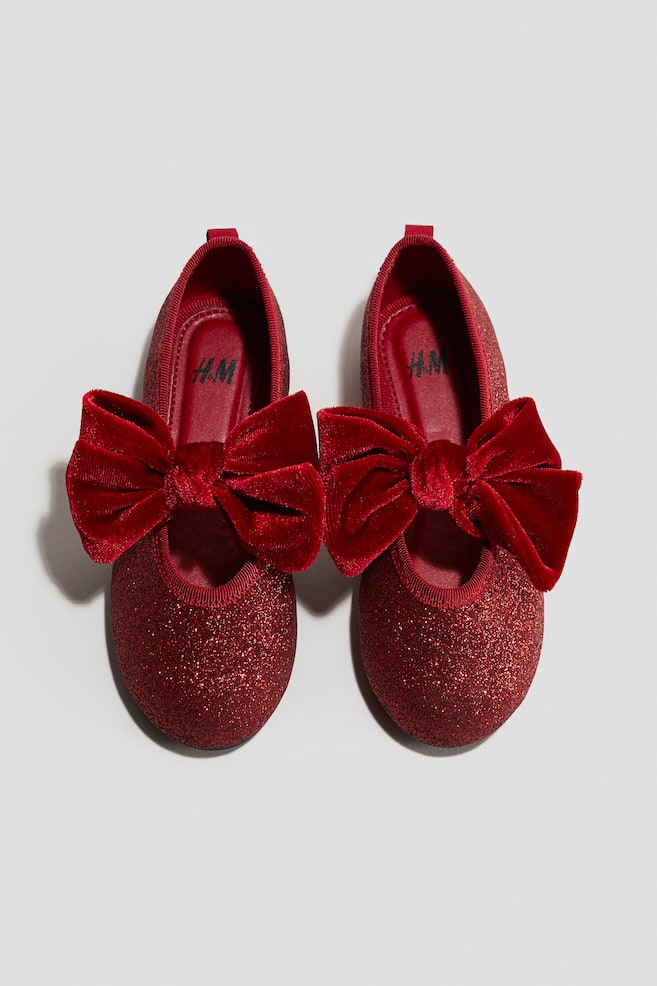 Ballerines avec nœud - Rouge/pailleté/Doré - 1