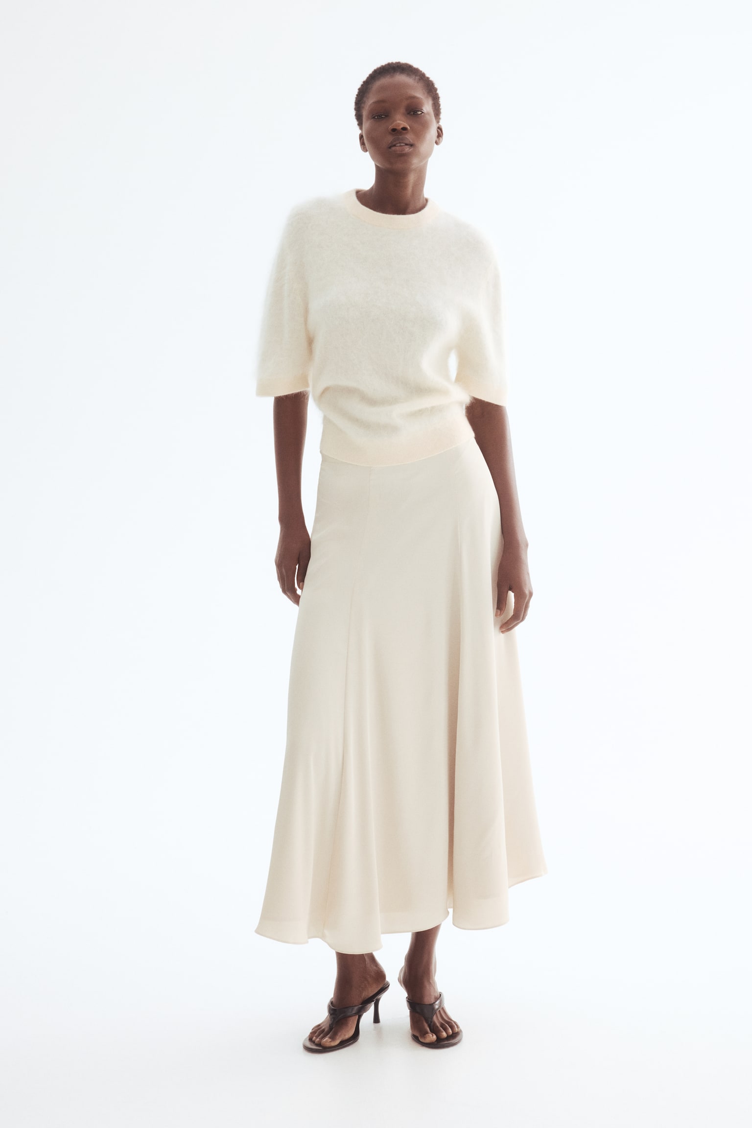 A-line satin skirt - Light beige - 1