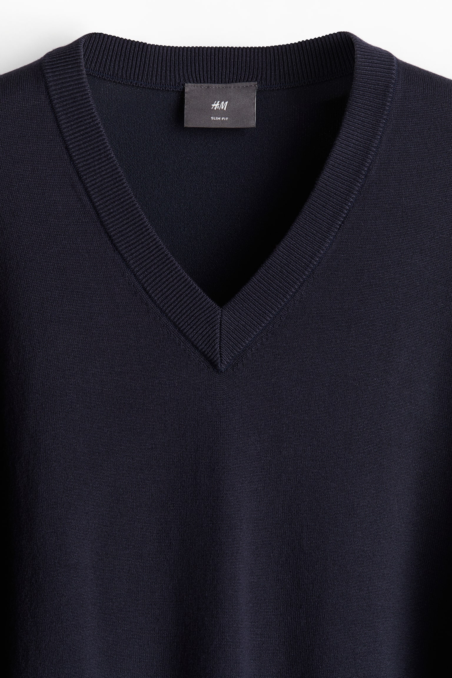 Slim Fit Fine-knit V-neck jumper - Navy blue/Dark beige/Dark grey - 3