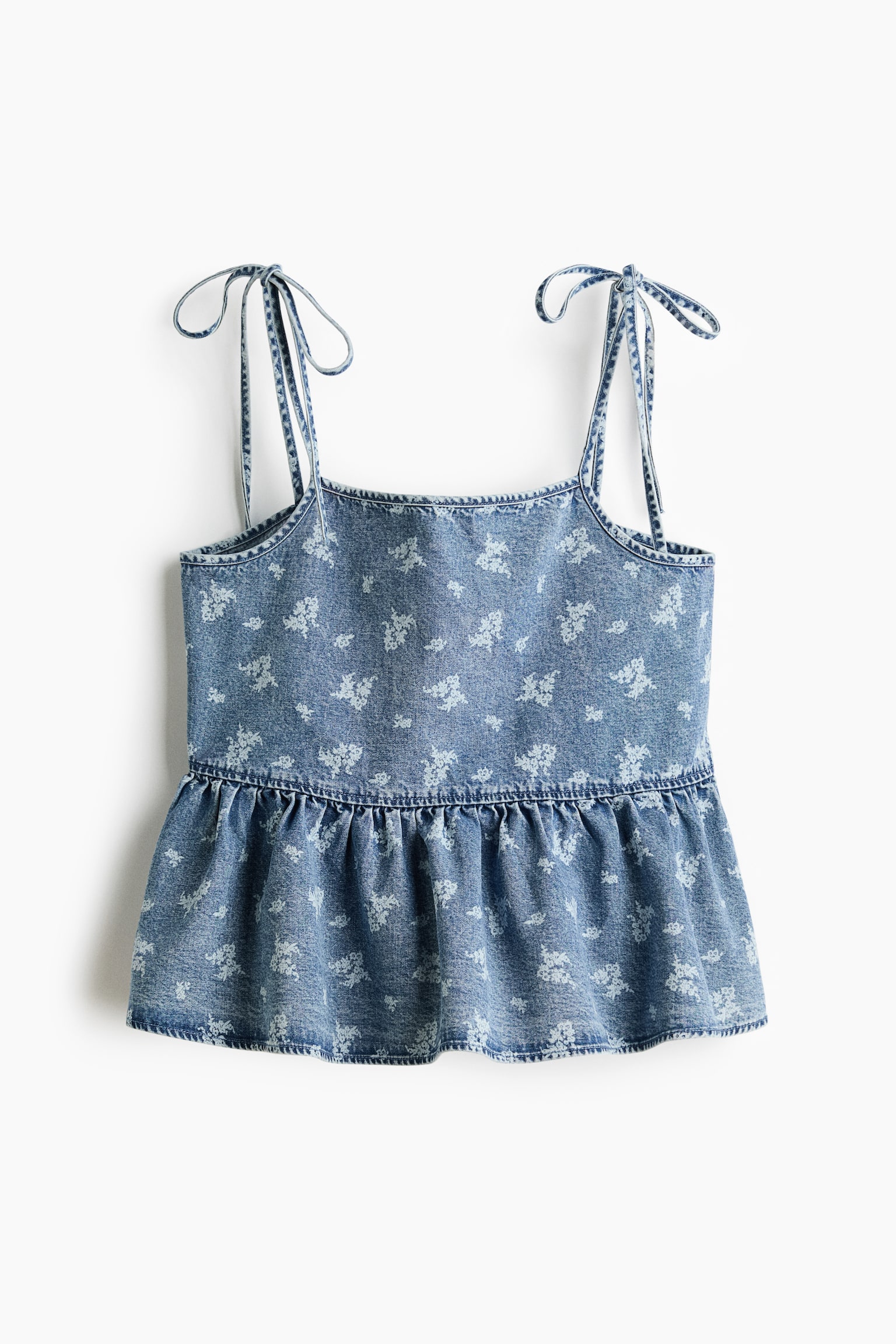 Denim peplum top - Light denim blue/Floral