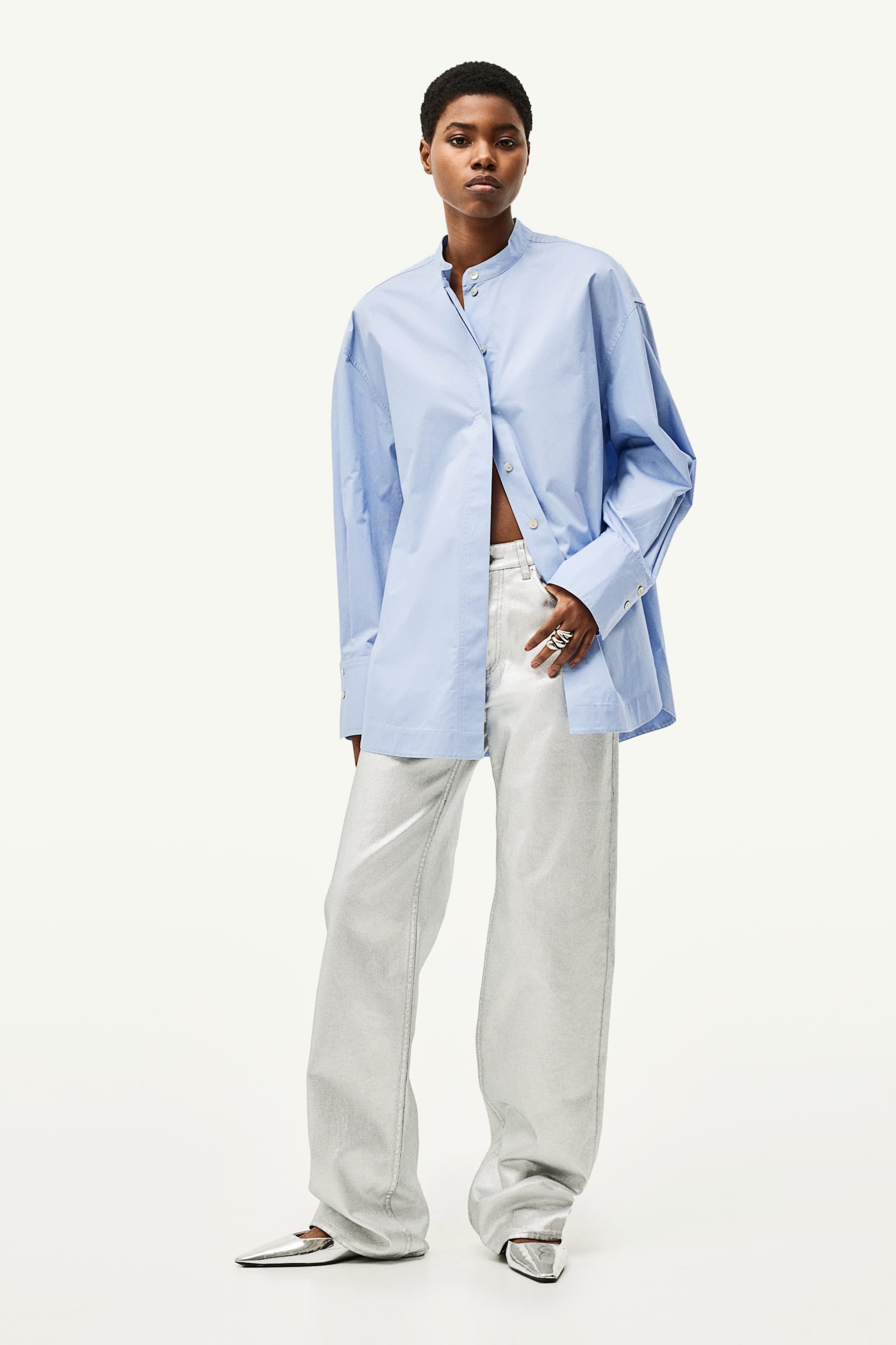 Oversized Grandad Shirt - Light blue - 1