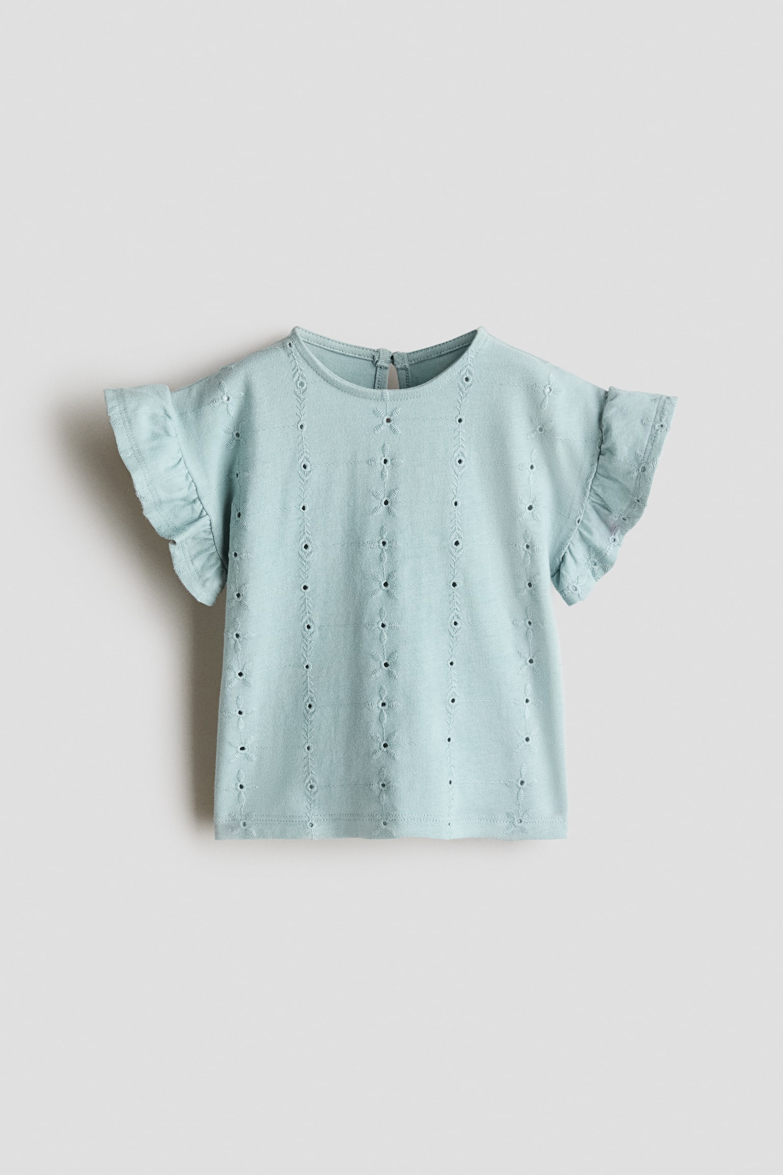 Topp med volangärm och broderie anglaise - Turkos/Ljusrosa/Chockrosa/Vit - 1