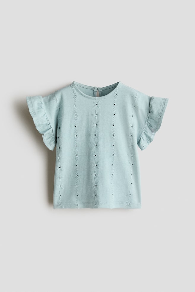 Flutter-sleeved broderie anglaise top - Turquoise/Light pink/Yellow/Hot pink/White - 1