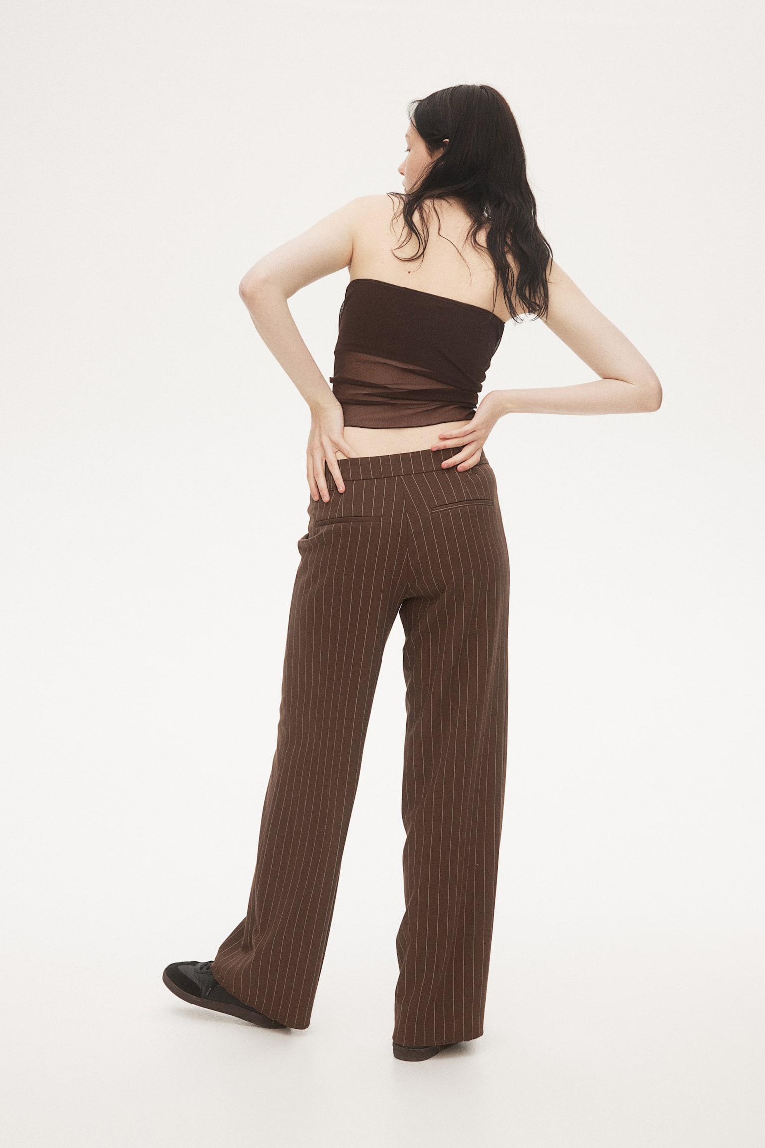 Wide Tailored Pants - Dark brown/Pinstripe/Black/Grey marle - 6