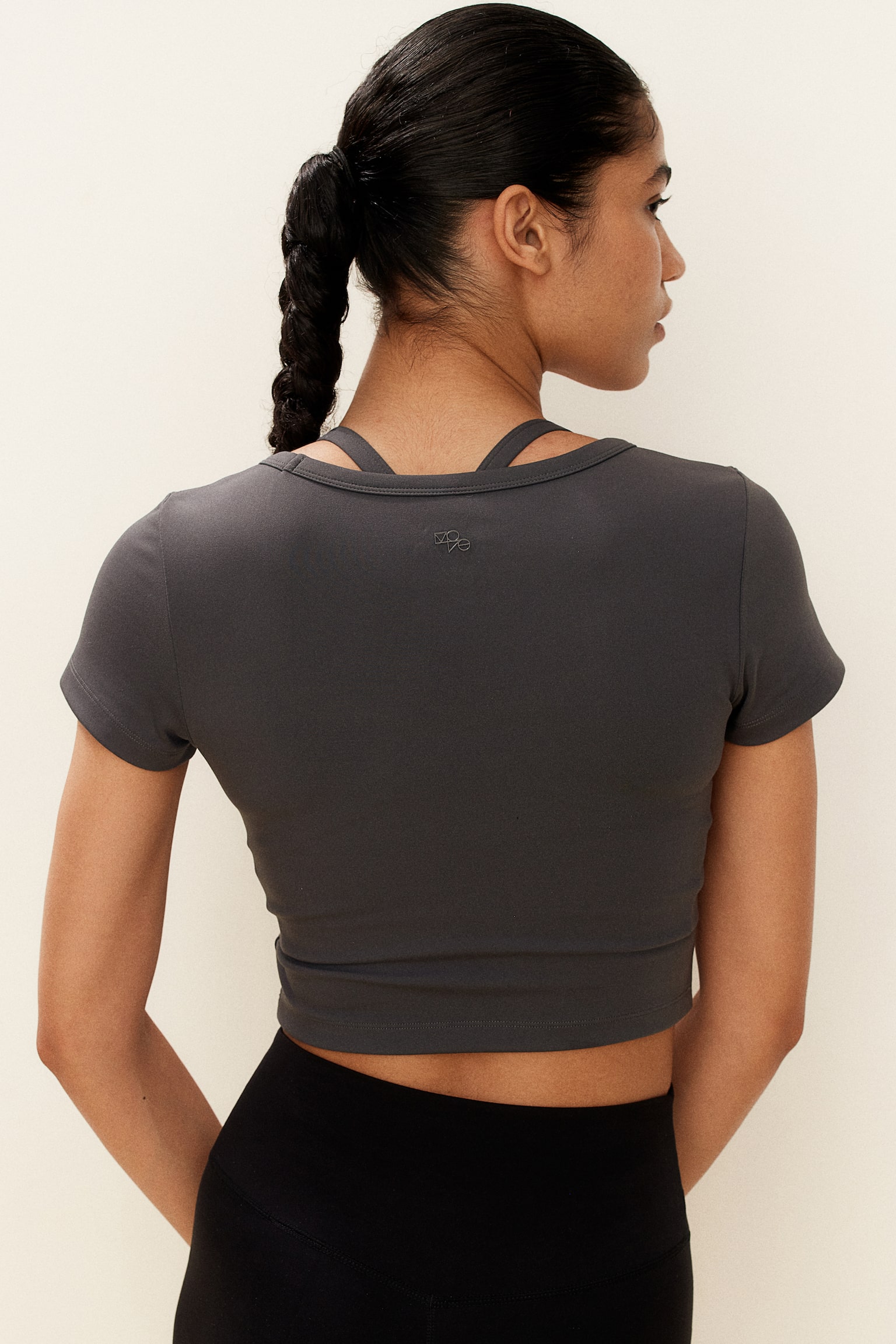 Cropped sports top in DryMove™ - Dark grey/Light khaki green/White/Black - 6