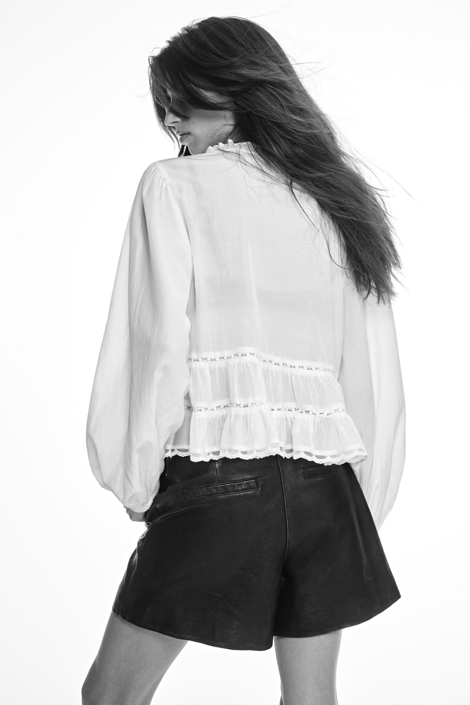 Pintucked blouse - לבן/סגול בהיר/בז' כהה/פרחוני - 3
