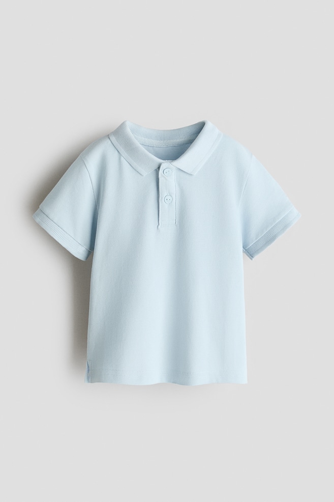 Cotton piqué polo shirt - Light blue/Navy blue/White - 1