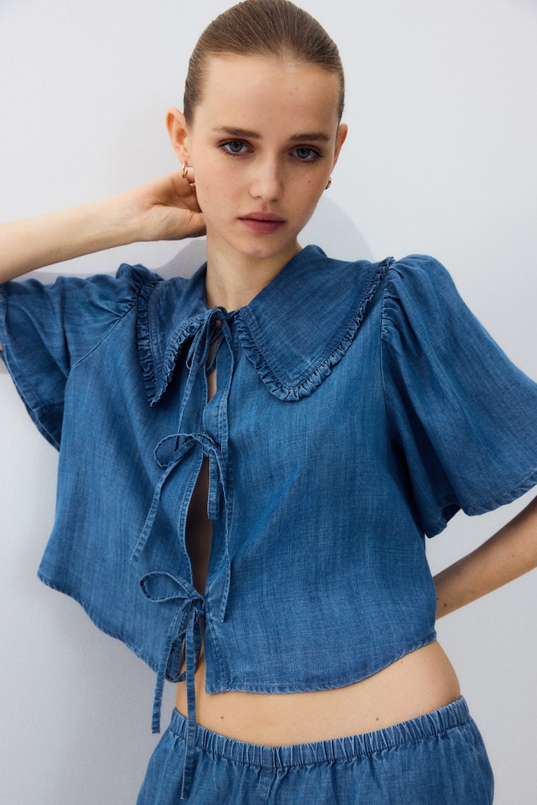 Teksas bluza s tračicama za vezivanje napred