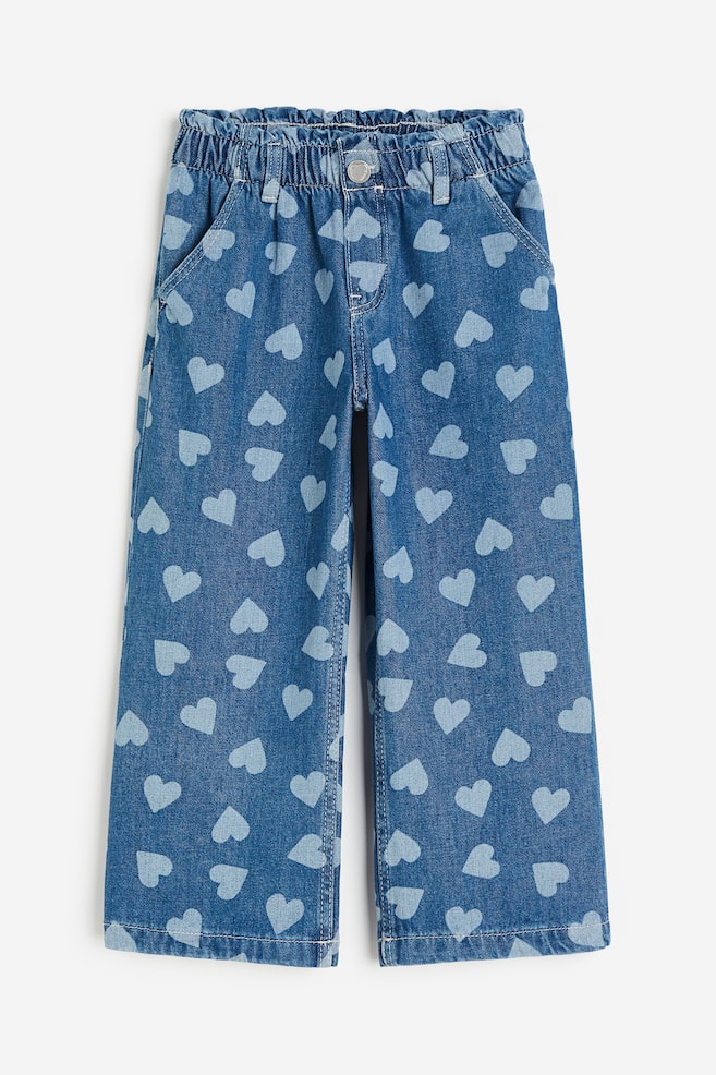 Wide Leg paper bag jeans - Denimblå/Hjerter/Lys denimblå/Denimblå/Vasket sort - 1