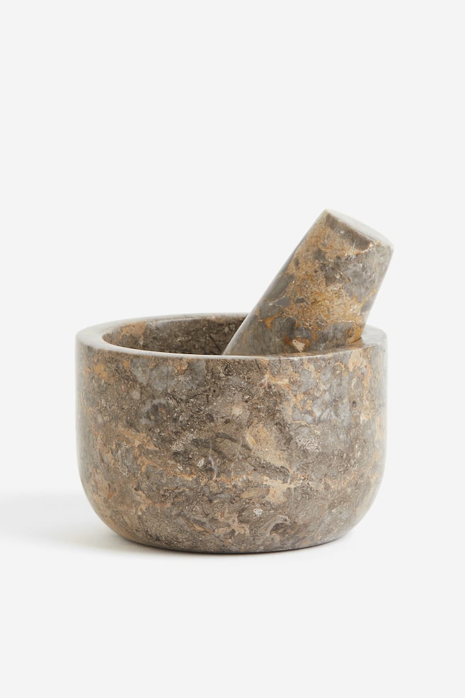Marble mortar and pestle - Grey/White - 1