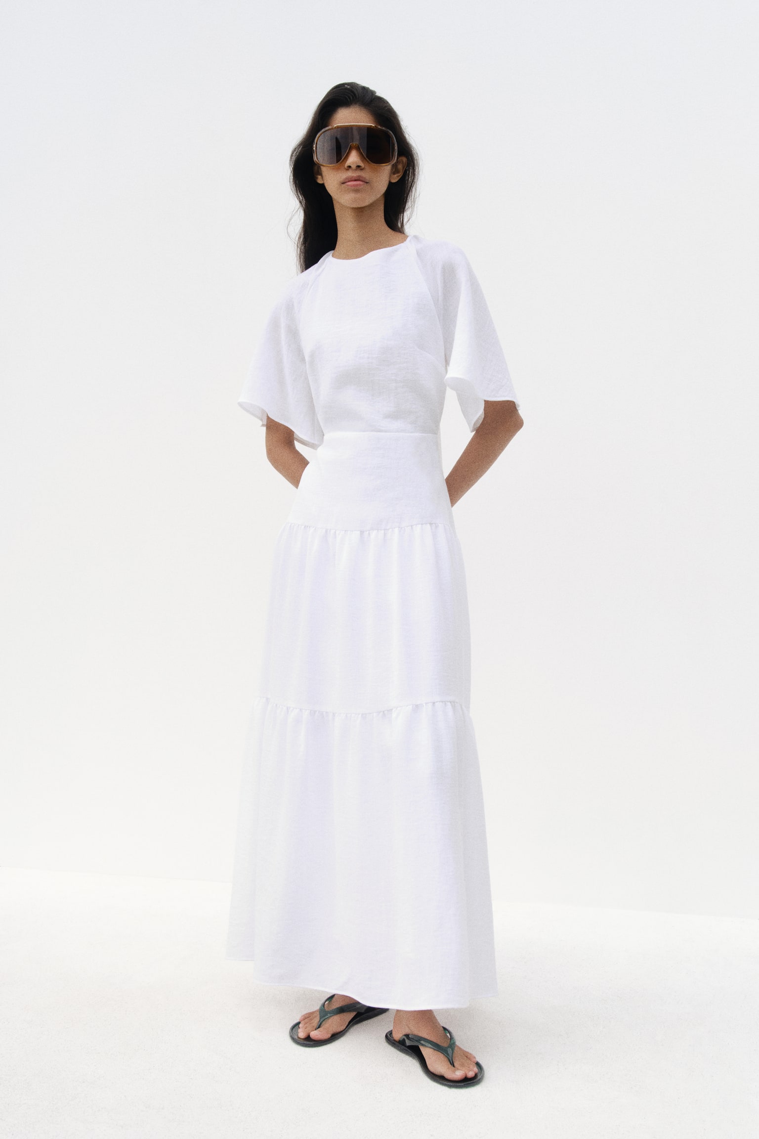 Tie-detail tiered dress - White - 1