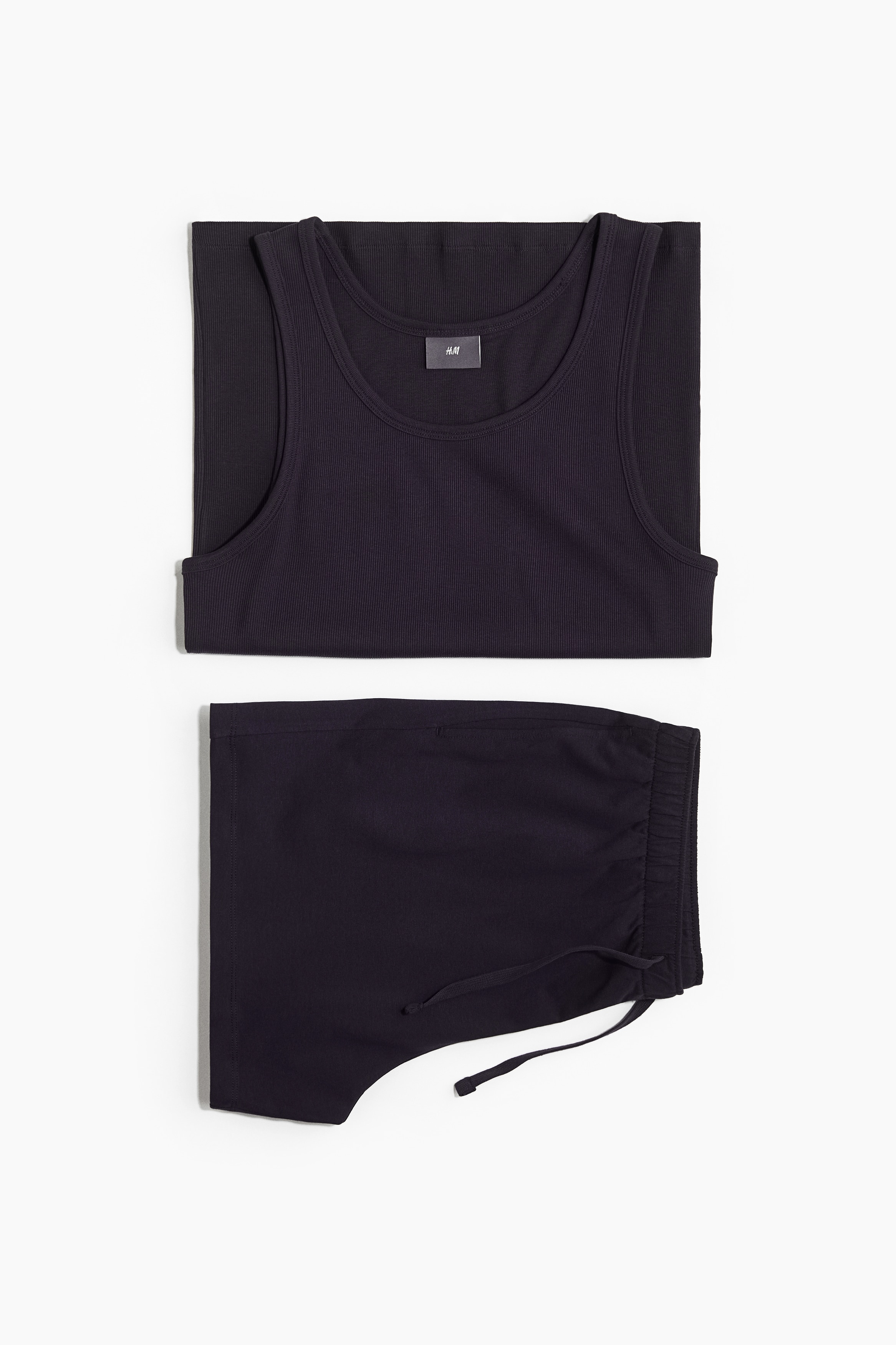 Pyjamas i bomull med singlet og shorts - Marineblå/Mørk kakigrønn/Hvit