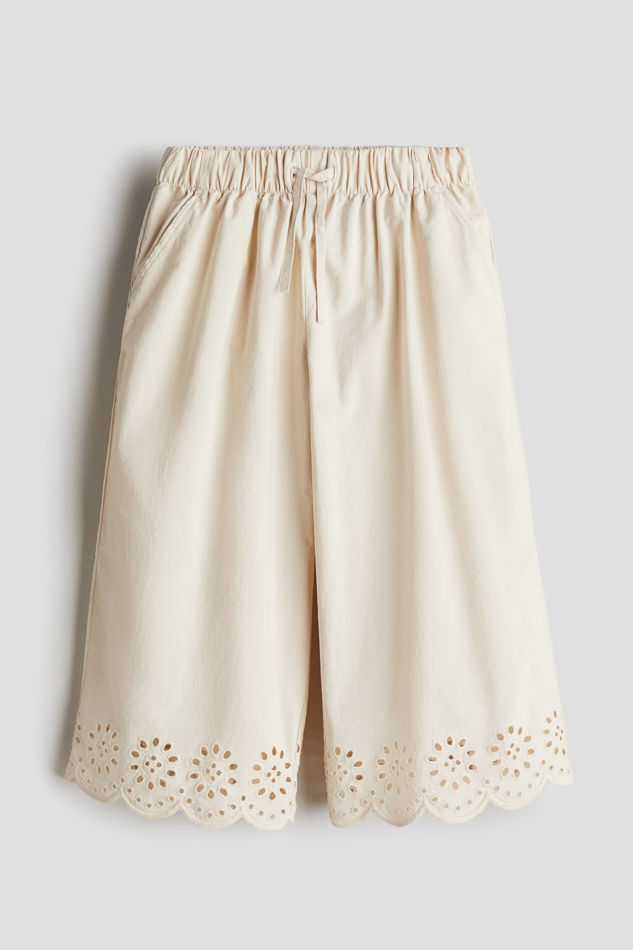 Wide-leg Pants with Eyelet Embroidery - Light beige - Kids | H&M US