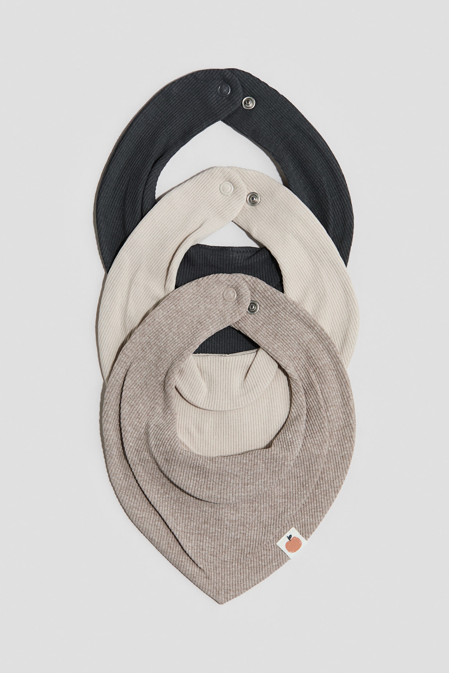 3-pack triangular cotton bibs - Beige/Dark grey/Cream/Beige/Dusty pink/Floral