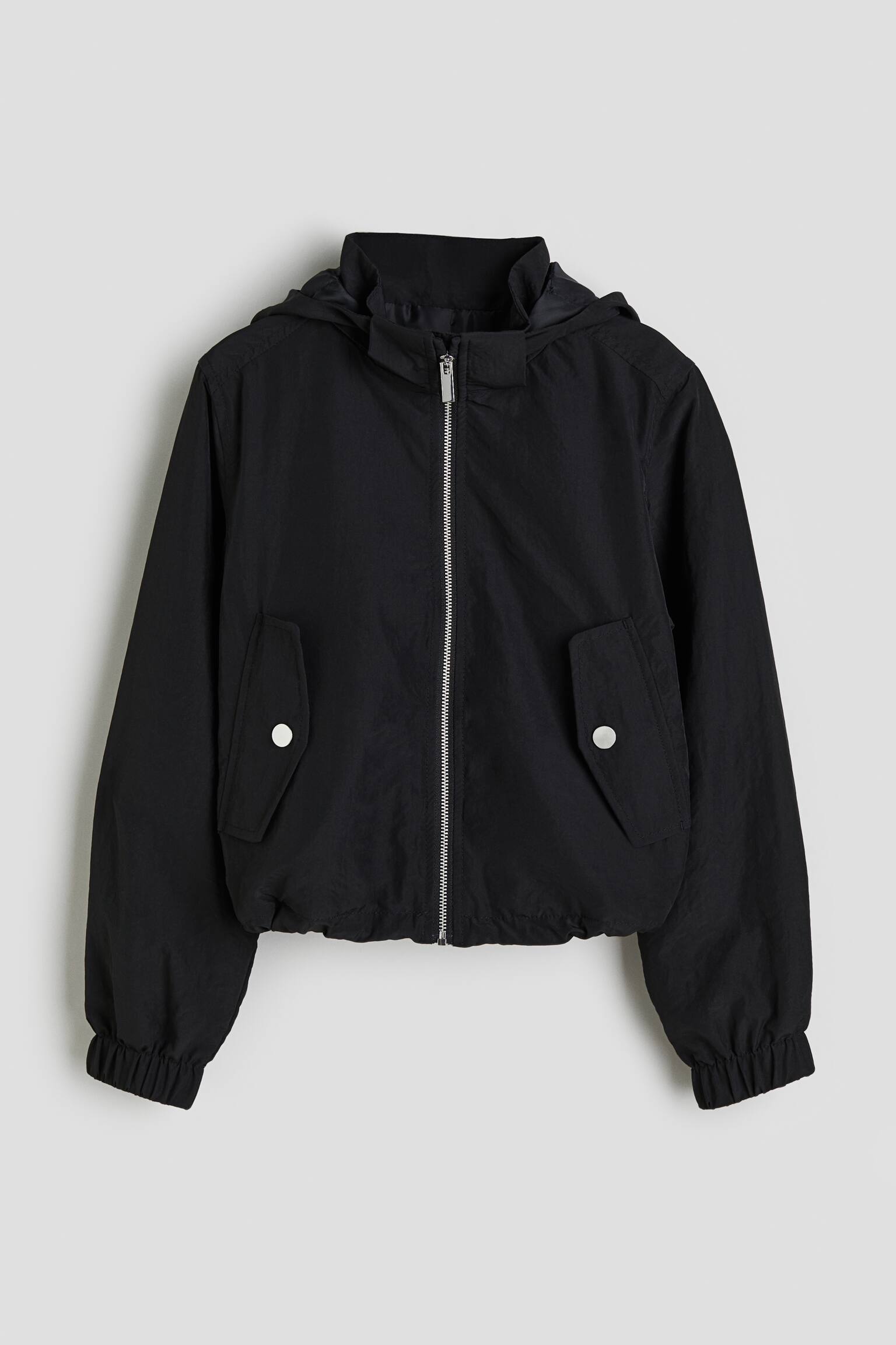 Hooded Windbreaker - Black - 1