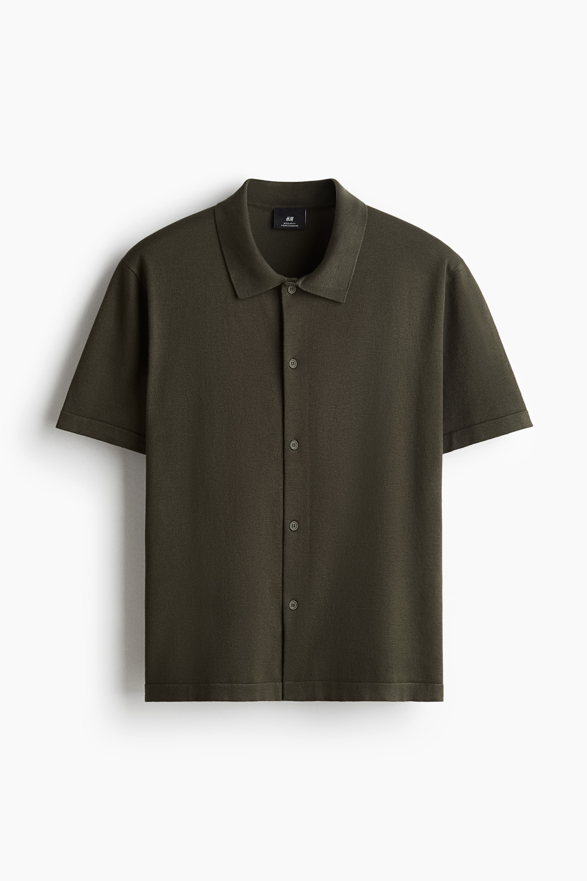 Camisa tejida Regular Fit con mangas cortas - Verde oscuro
