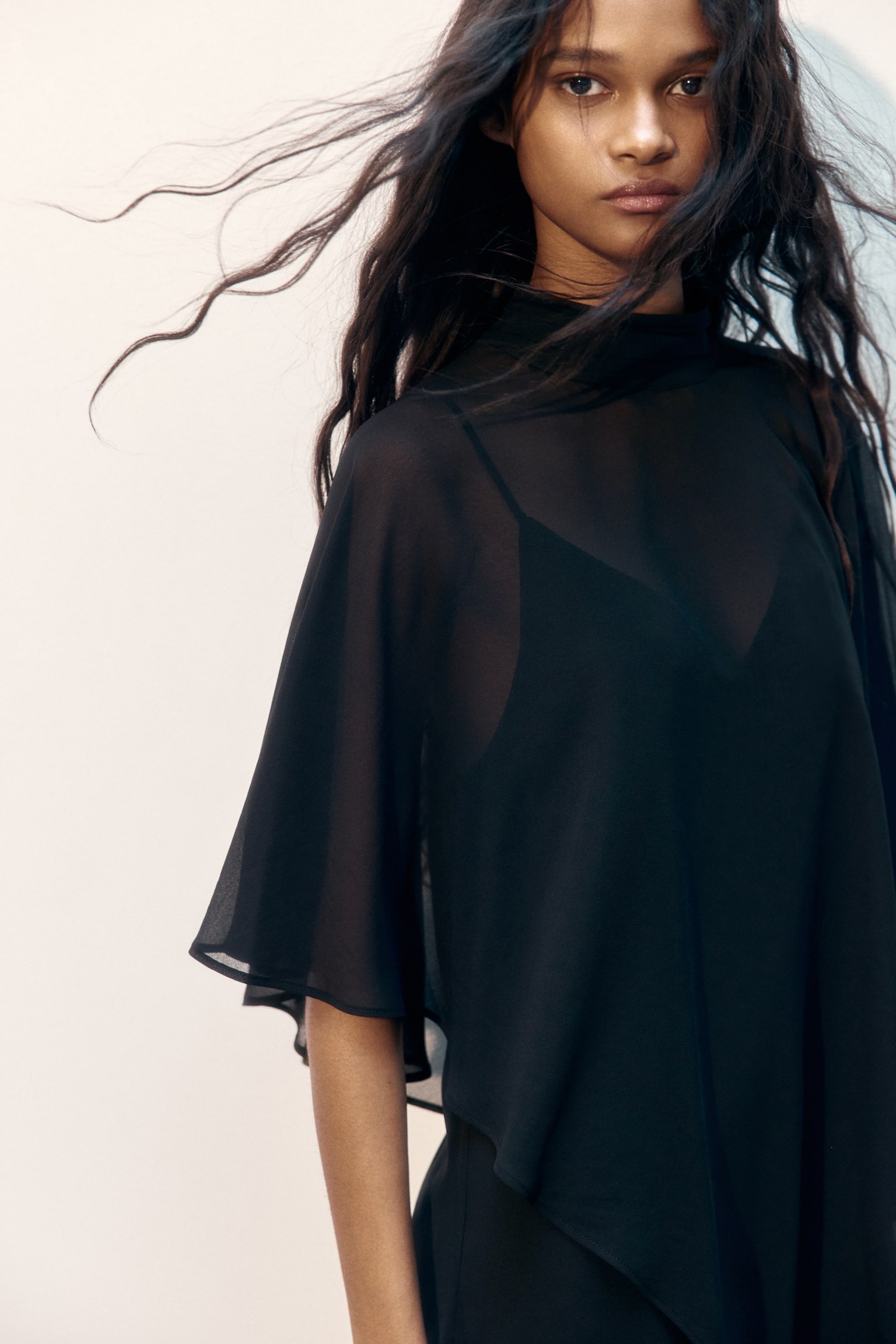 Cape-layered dress - Black - 6