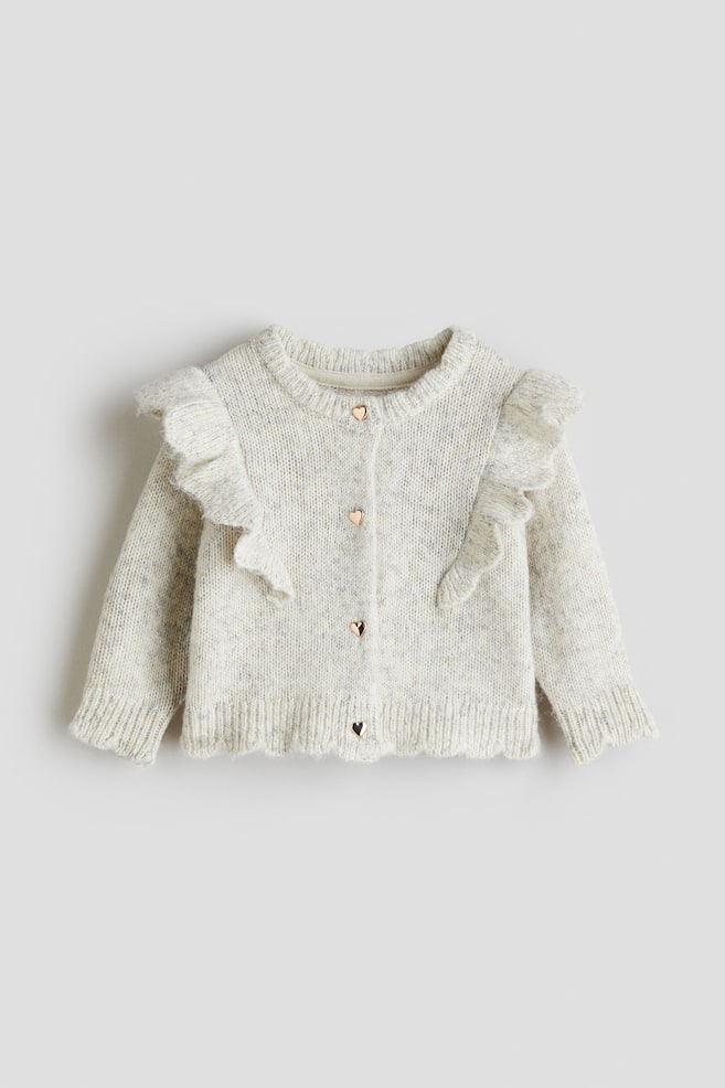 Flounce-Trimmed Cardigan - Cream melange/Light pink melange - 1